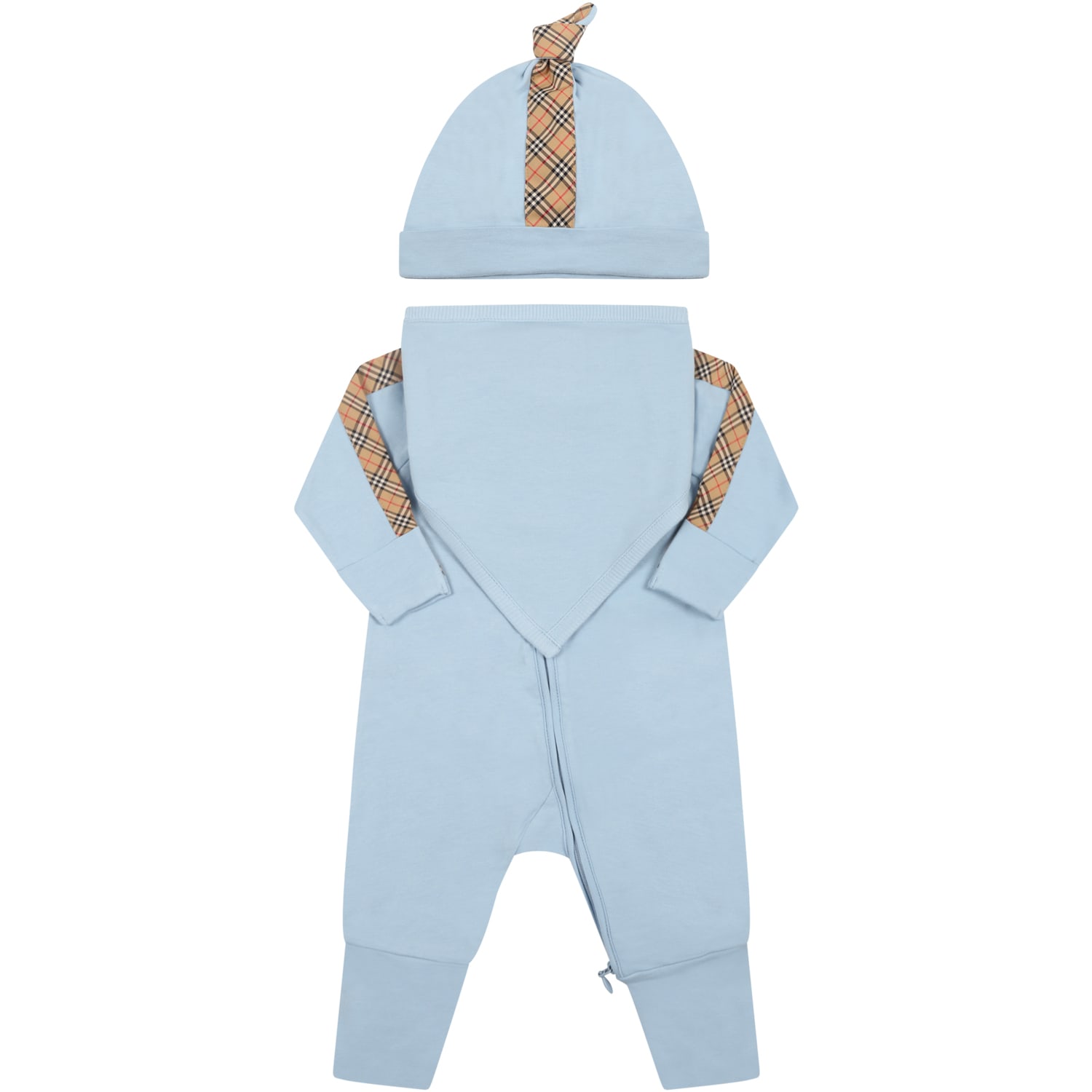 Burberry Light-blue Set For Babykids With Iconic Check Vintage