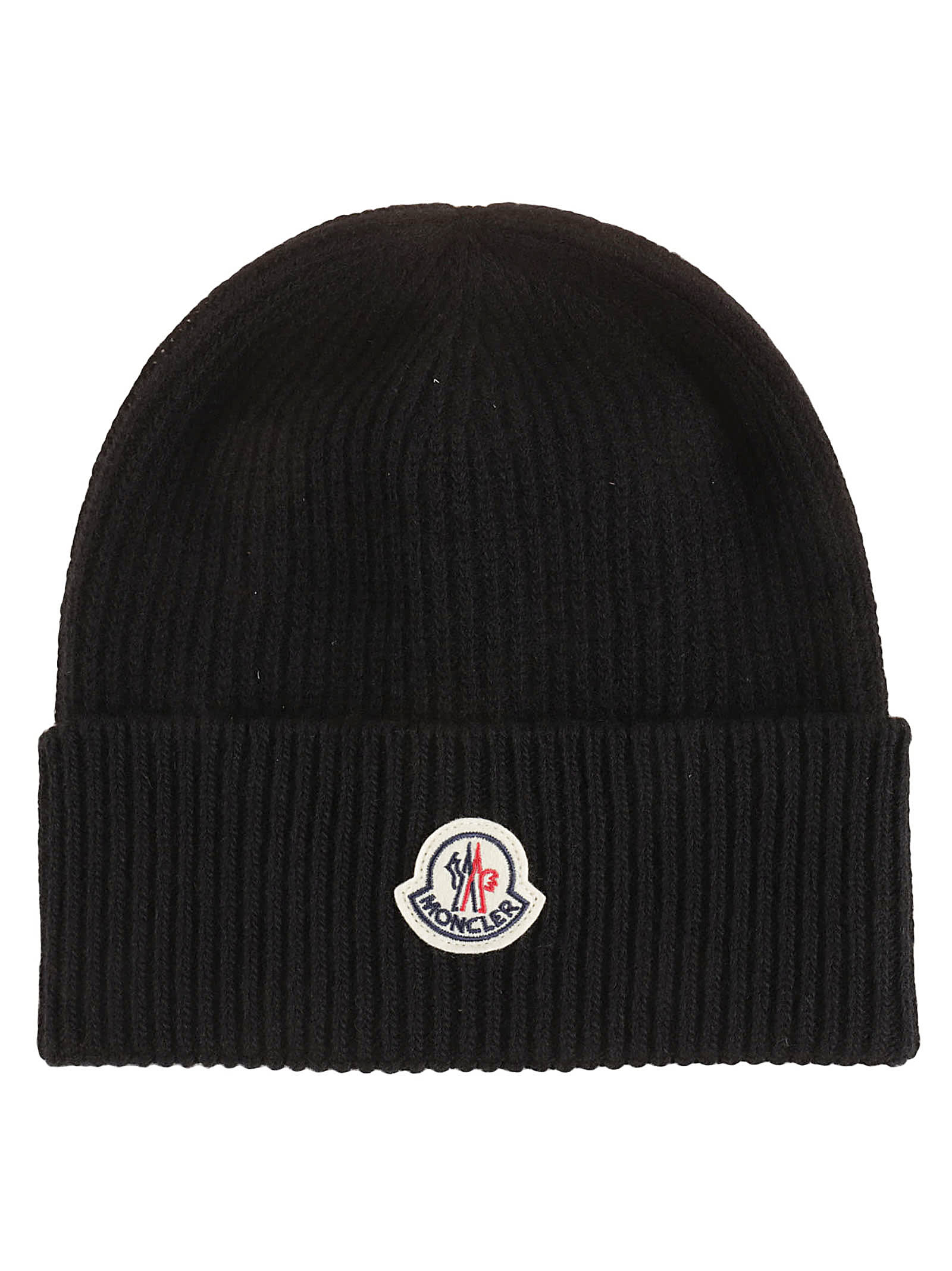 Shop Moncler Logo Patch Ribbed Beanie In Black