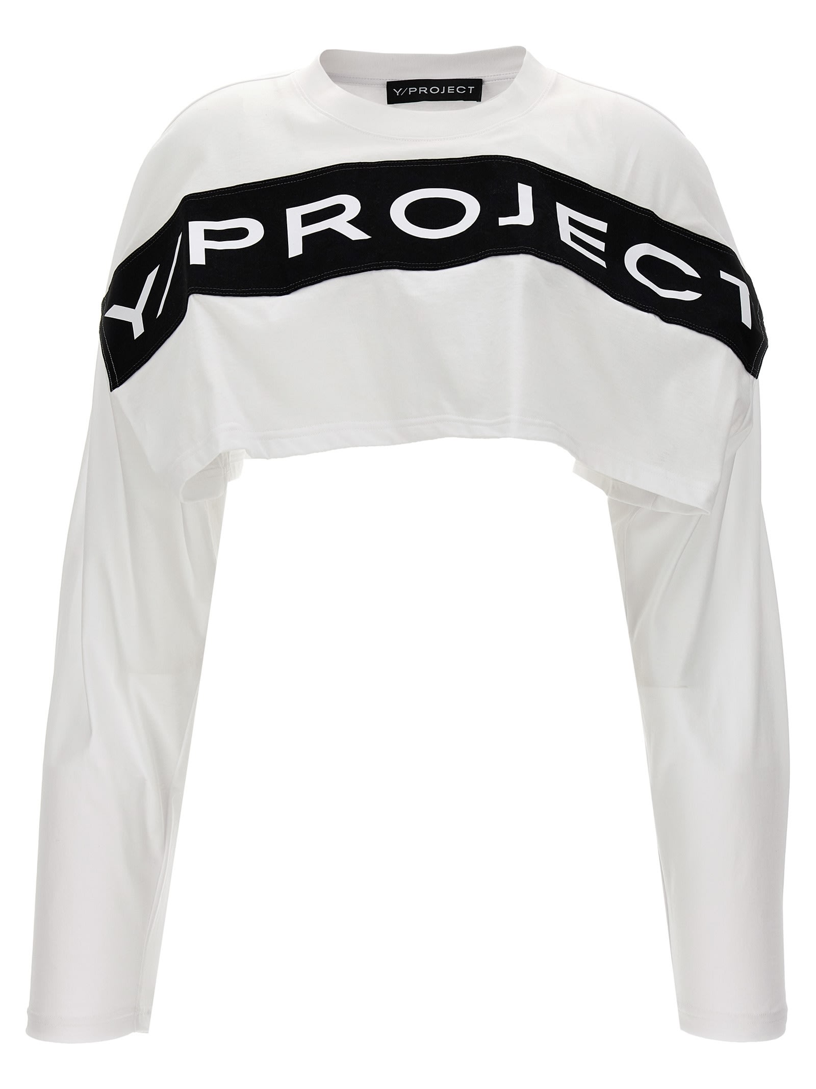 Shop Y/project Logo Crop T-shirt In White/black