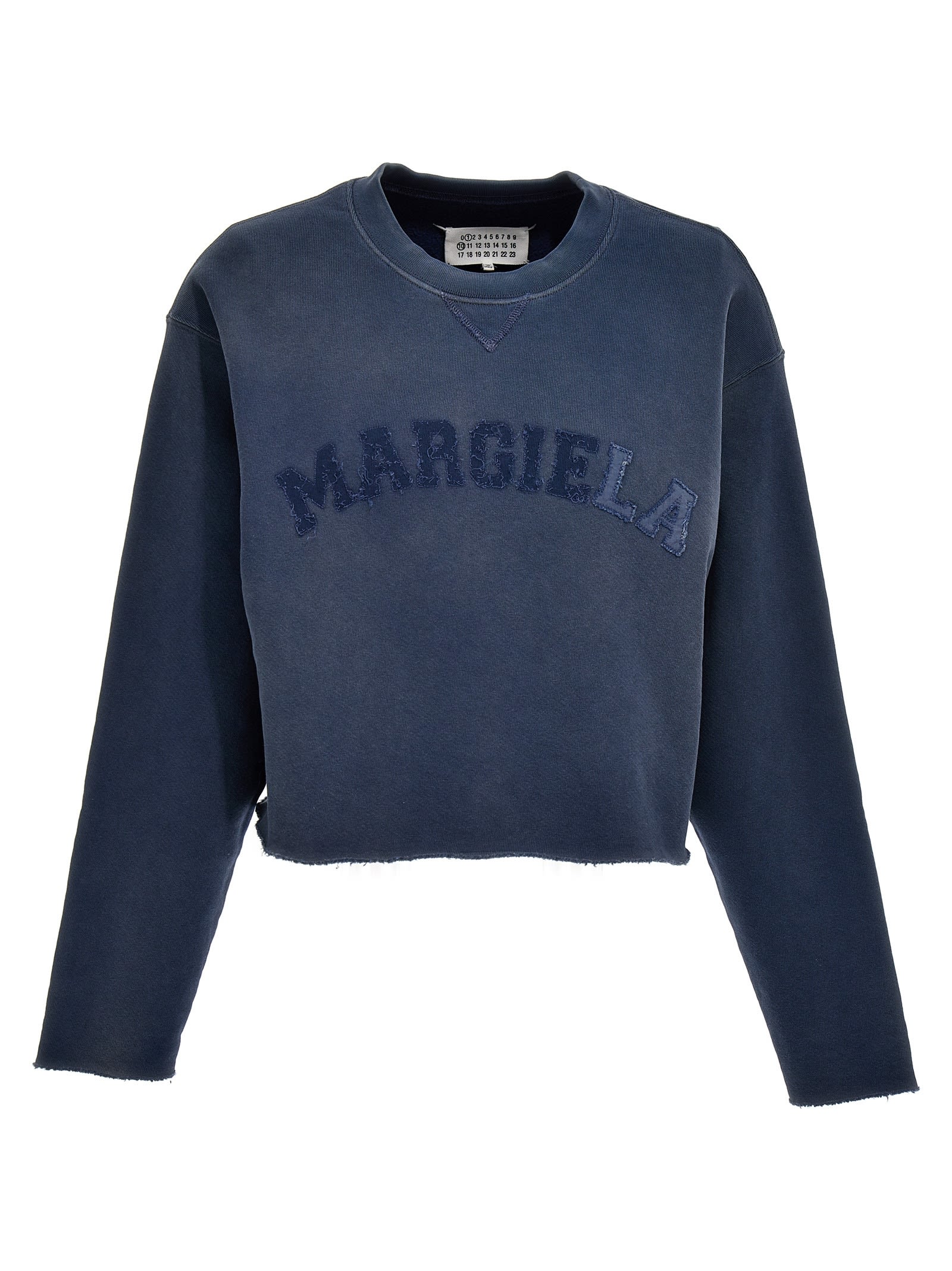 Shop Maison Margiela Logo Embroidery Cropped Sweatshirt In Blue