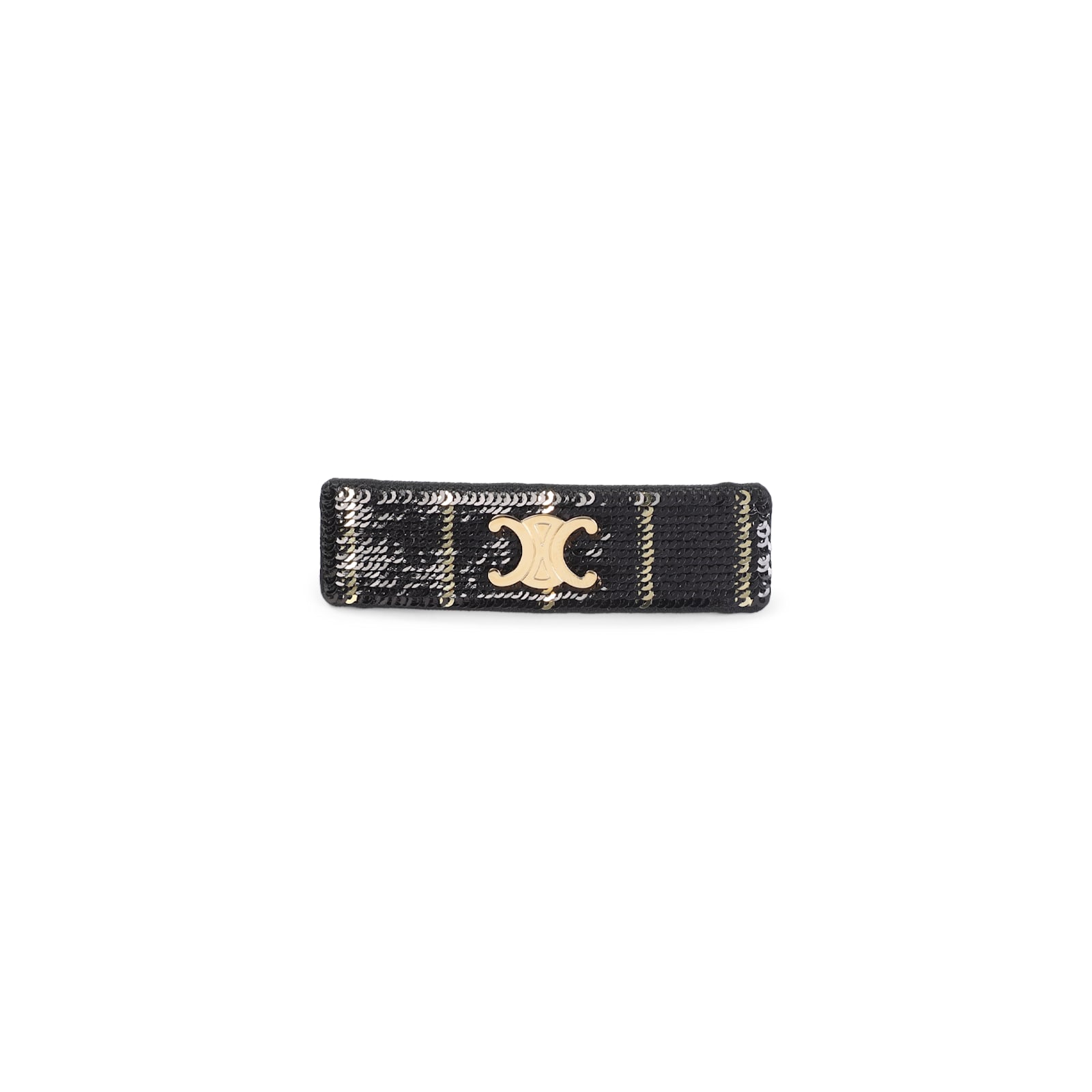 Celine Black Striped Sequins Metal Hair Clip In Multi