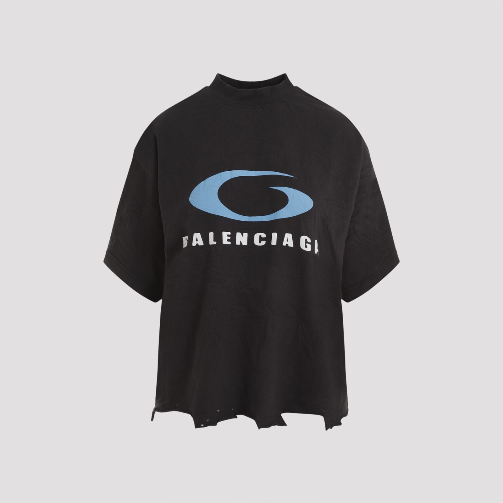 Shop Balenciaga Short Sleeves Cropped T-shirt In Black Blue