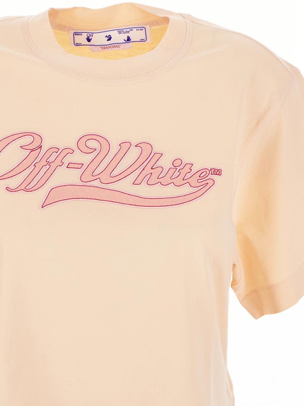 Off-white Logo-embroidered Cropped T-shirt In Pink | ModeSens