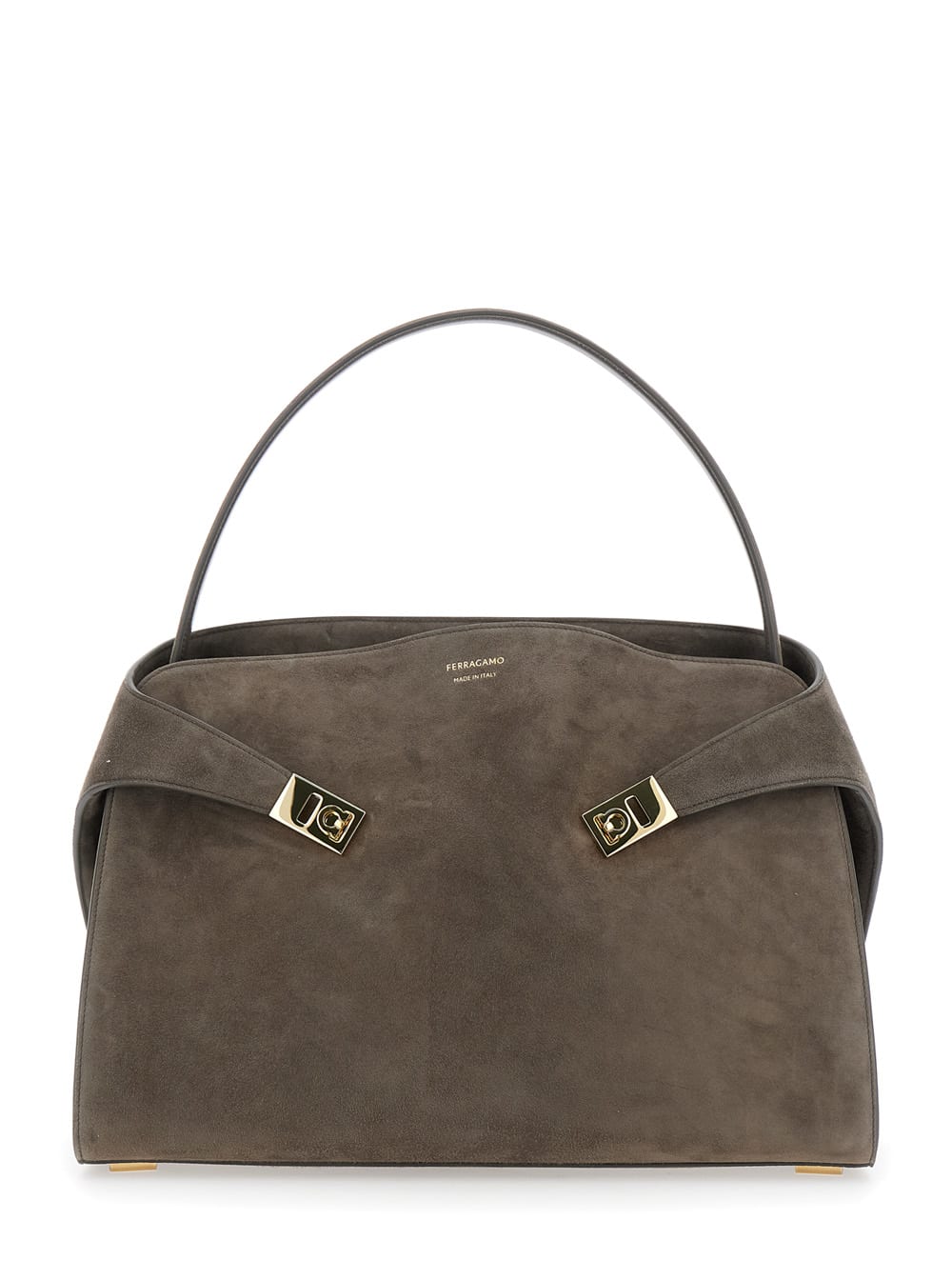 hug Grey Shoulder Bag With Logo Printed On Front In Suede Woman