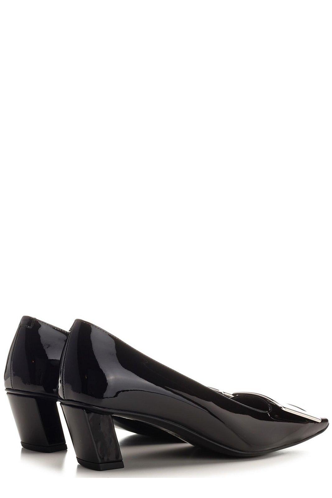 Roger Vivier Black Calfskin Pumps With Buckle And Wide Heel In Nero