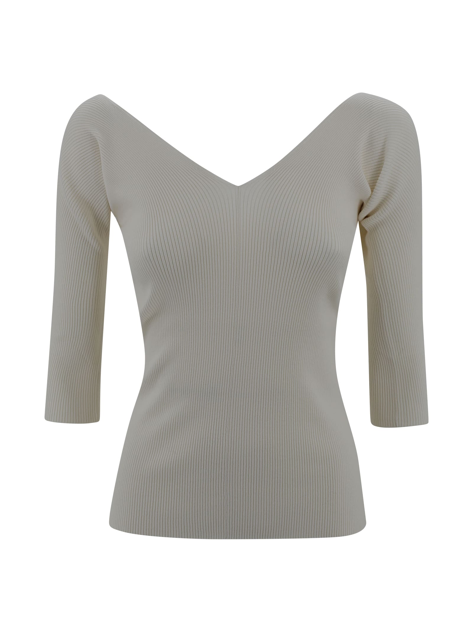 Shop Weekend Max Mara V-shaped Viscose Ribbed Sweater In White