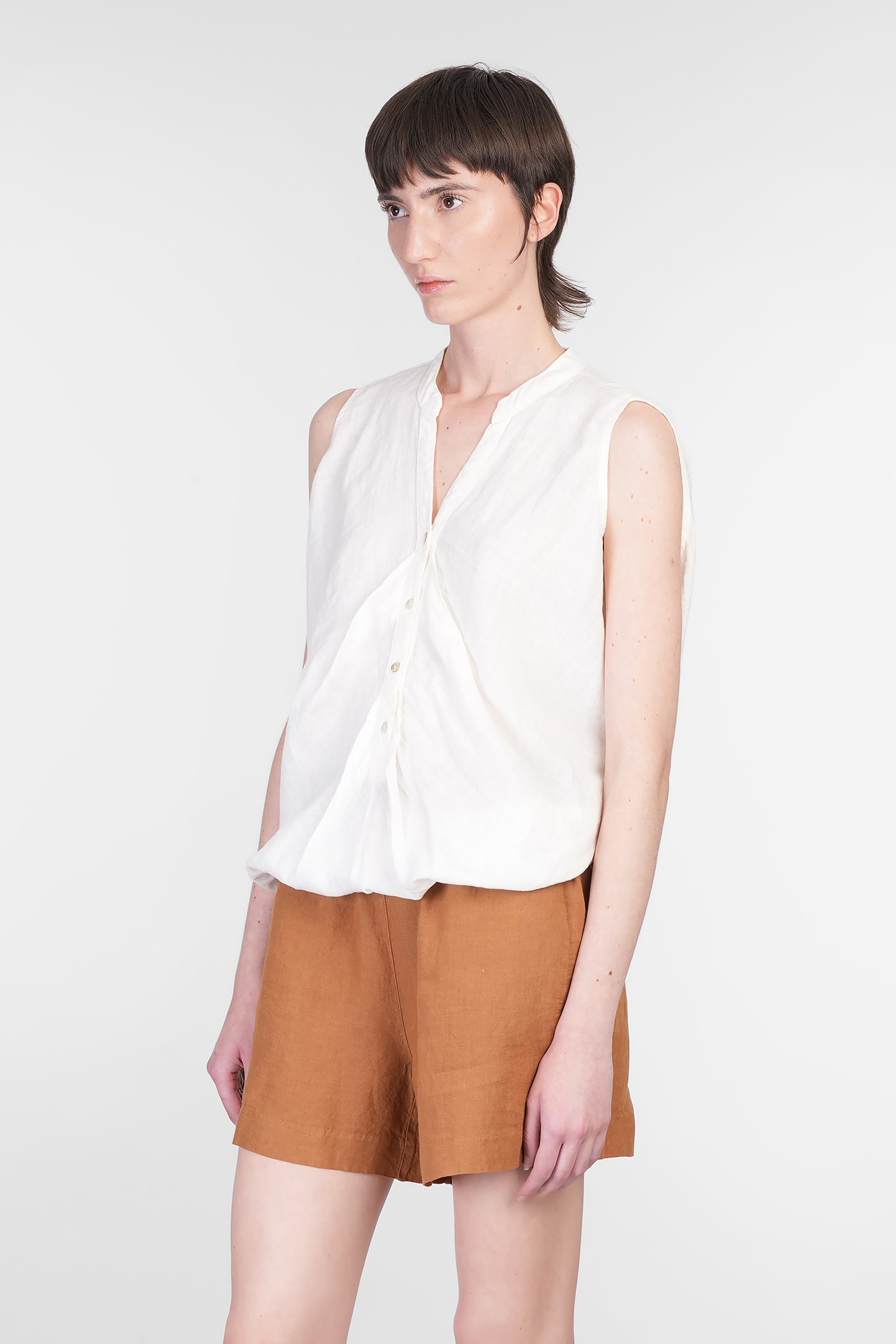 120% Lino Topwear In Beige Linen