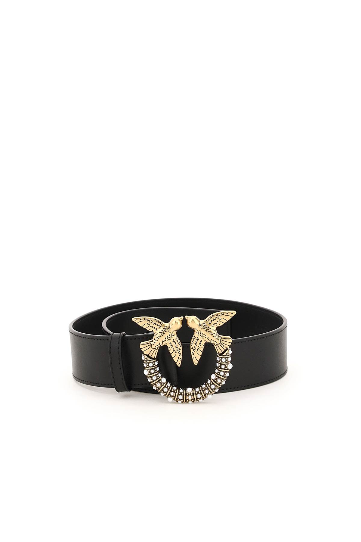Pinko Love Birds Leather Belt With Pearls