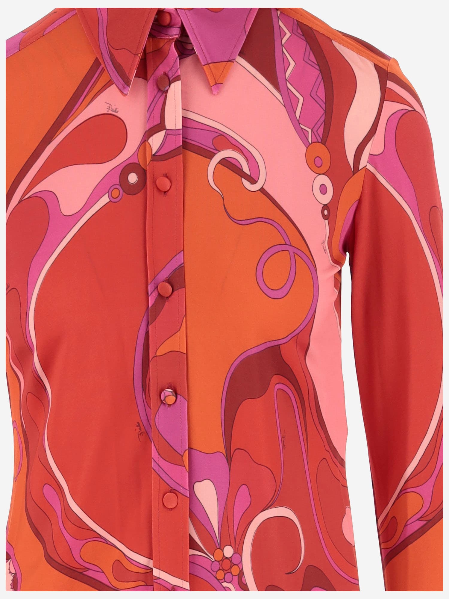 Shop Pucci Satin Jersey Shirt With Orchid Pattern In Red