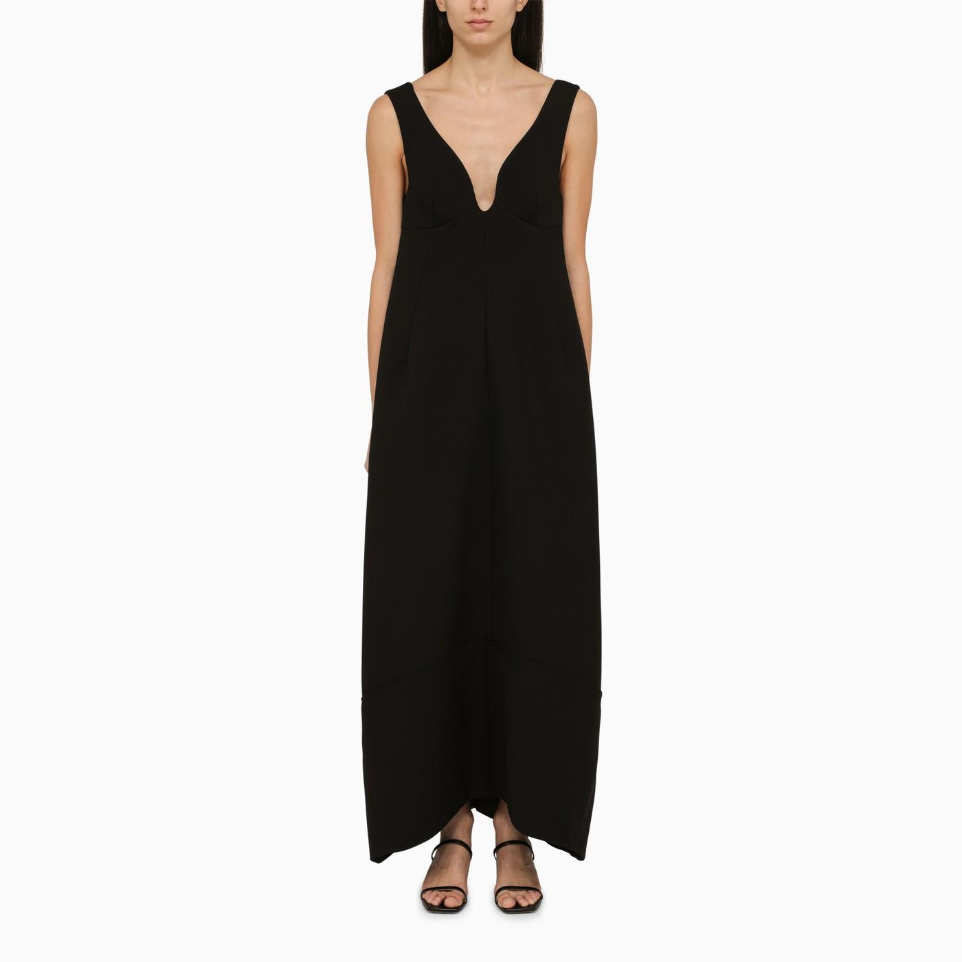 Jil Sander Black Low-cut Wool Long Dress