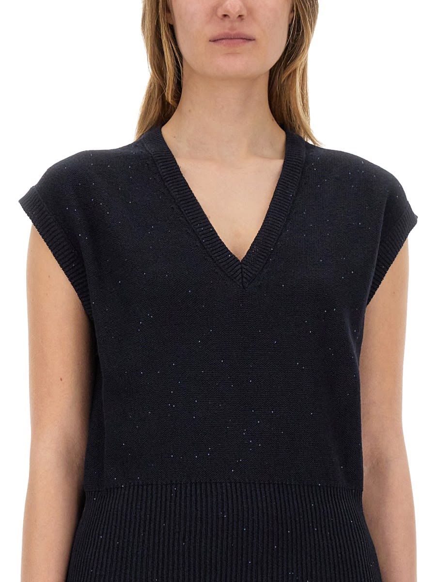 Shop Fabiana Filippi Cotton And Linen Vest With Sequins In Blue