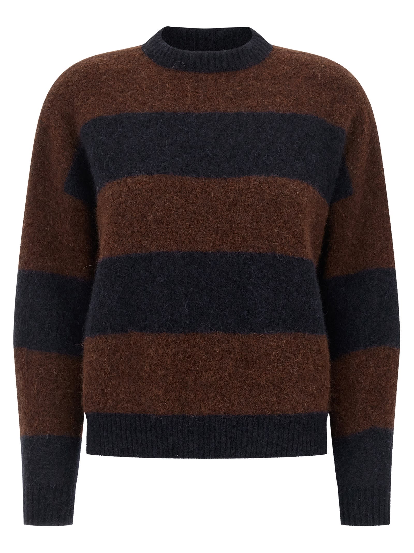Weekend Max Mara Striped Crew Neck Long Sleeve Sweater In Brown