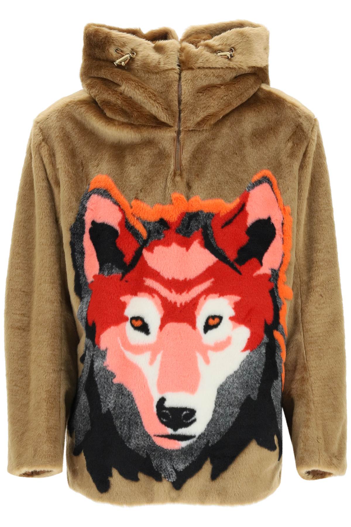 Etro Faux Fur Anorak With Wolf