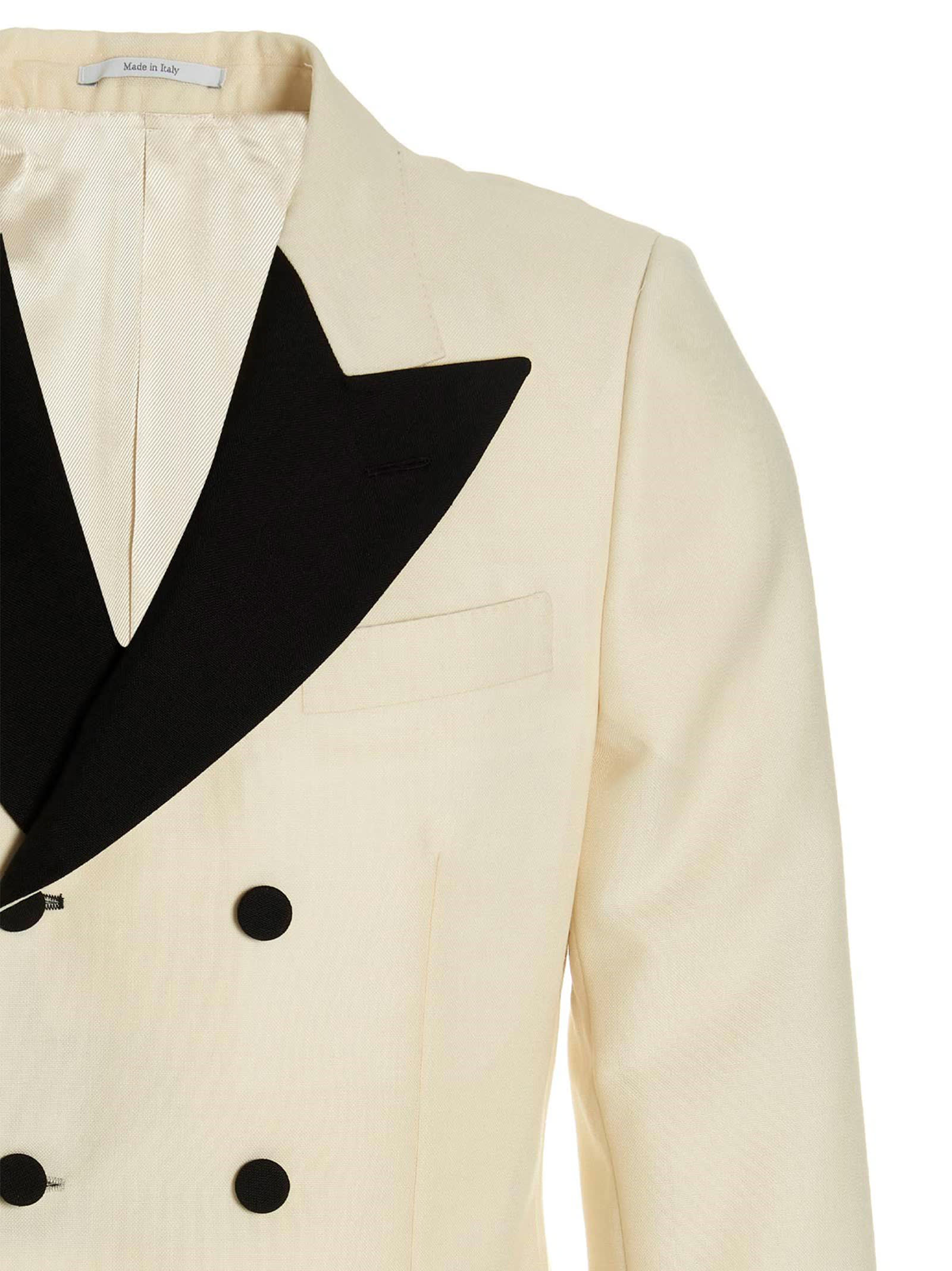 Shop Gucci Mohair Wool Double Breast Blazer Jacket In White/black