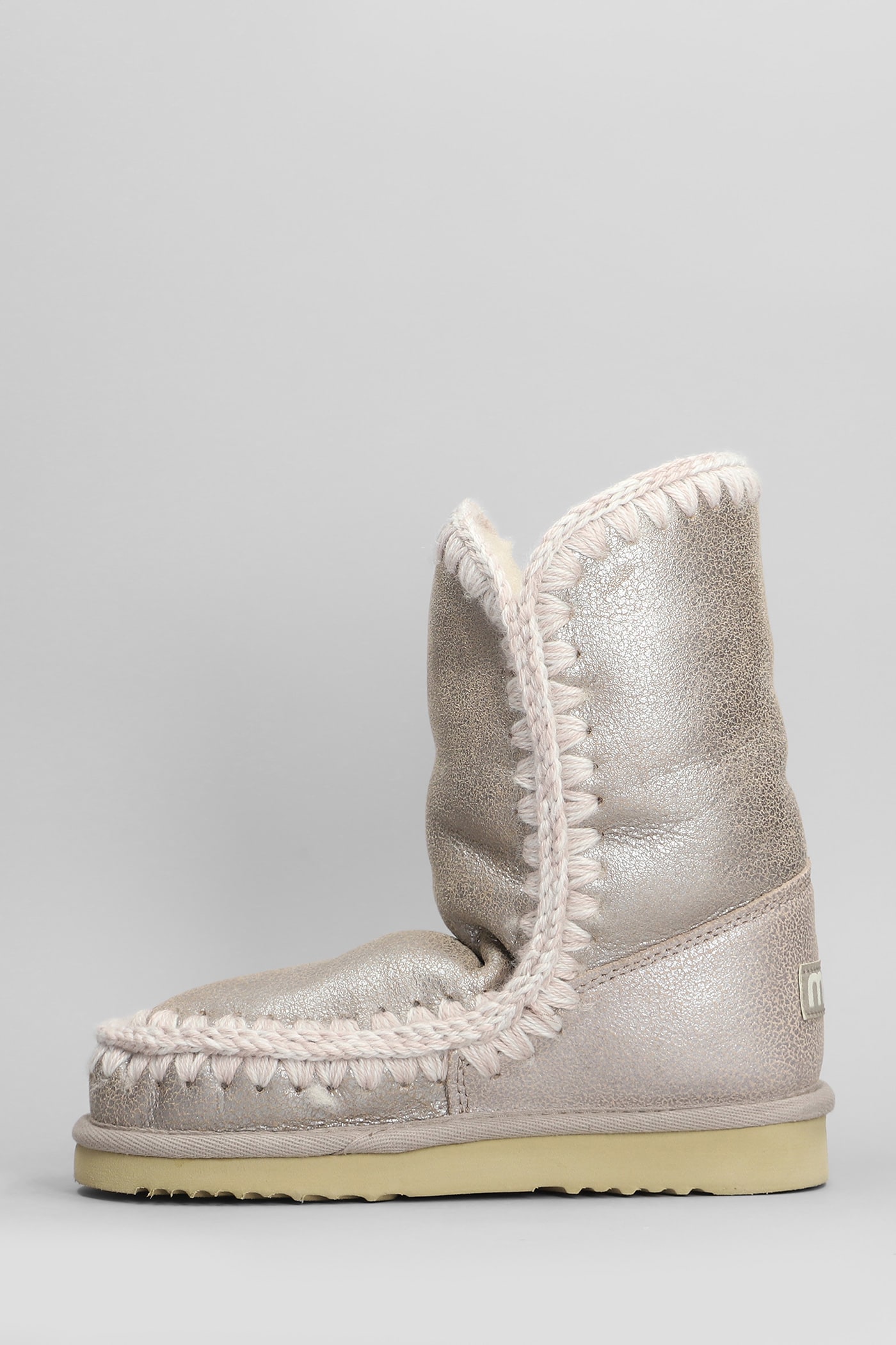 Mou Eskimo 24 Low Heels Ankle Boots In Beige Leather In Beige