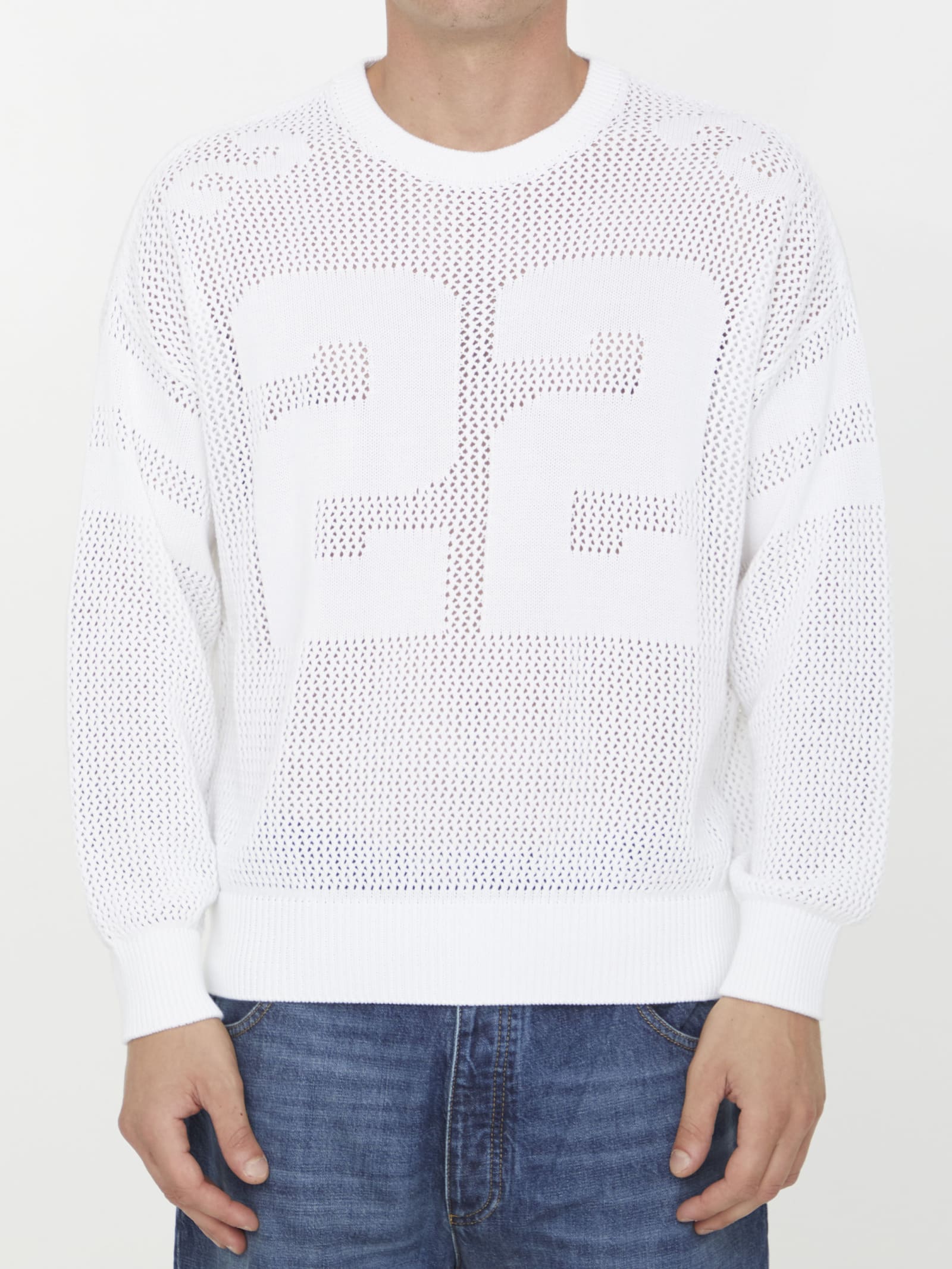 Amiri Men's Tiger Mesh Graphic Crew Sweater In White