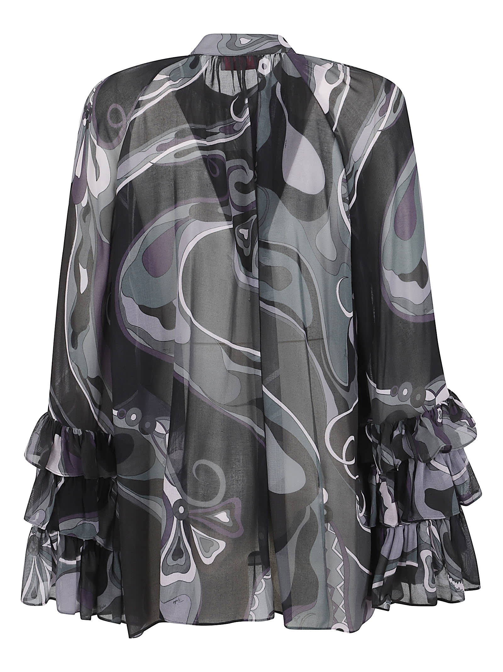Pucci Sheer Blouse Ruffled Sleeves In Black