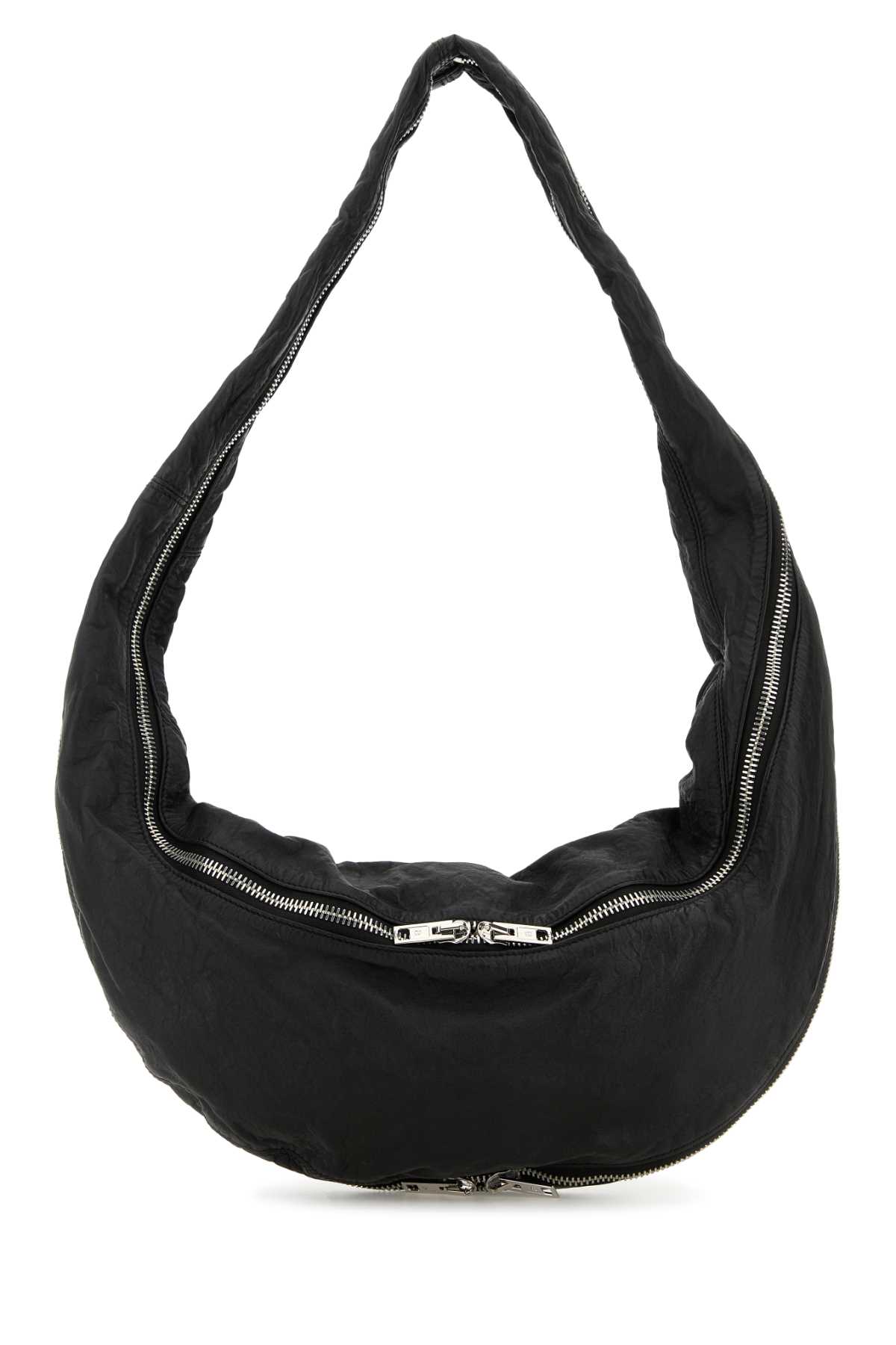 Black Leather Twisty Crossbody Bag