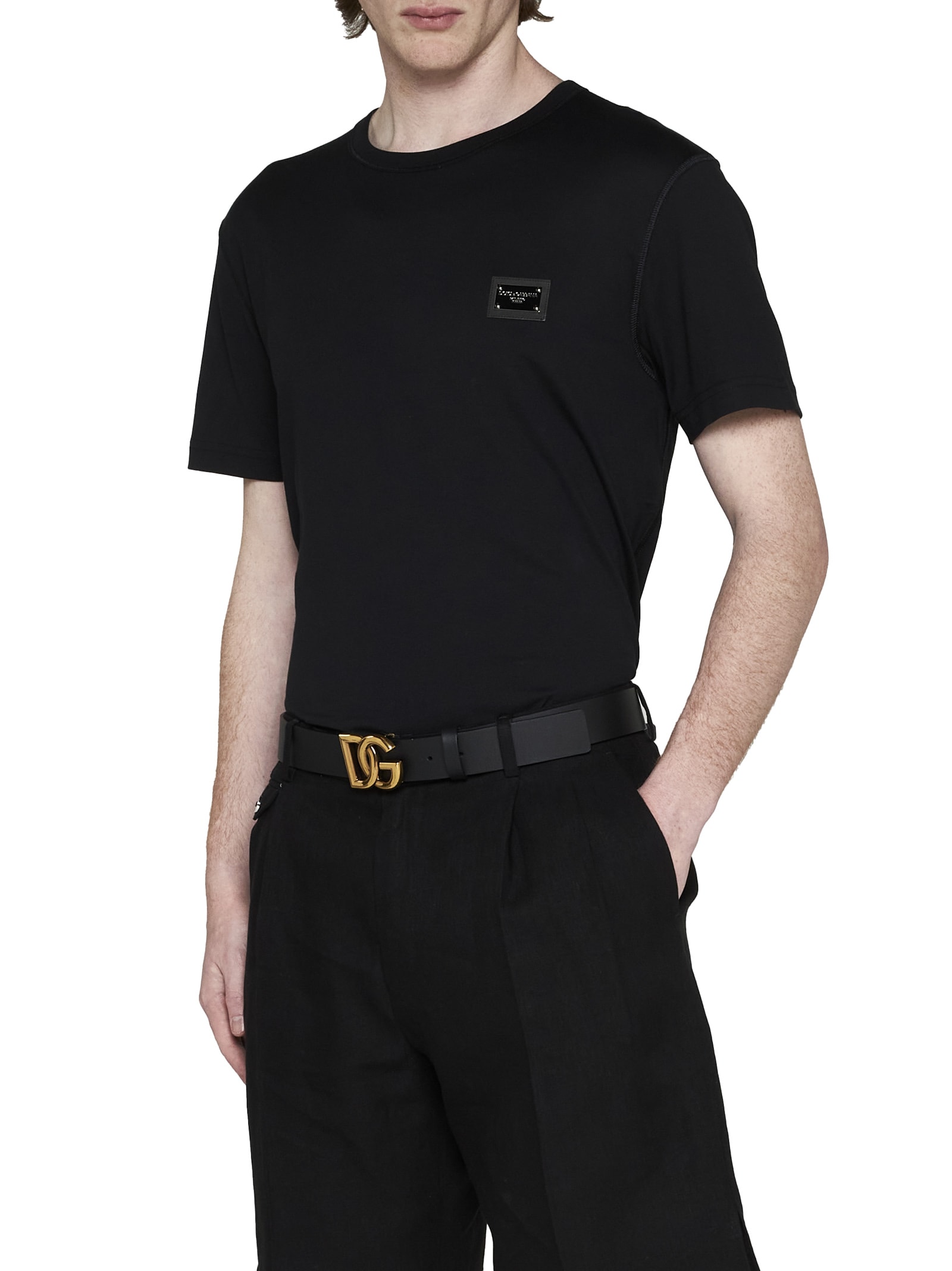 Dolce & Gabbana Logo-plaque Cotton T-shirt In Black