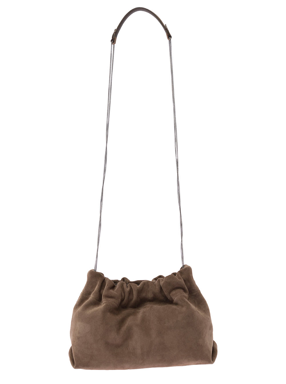 Shop Brunello Cucinelli Soft Brown Shoulder Bag With Precious Chain In Suede Woman In White
