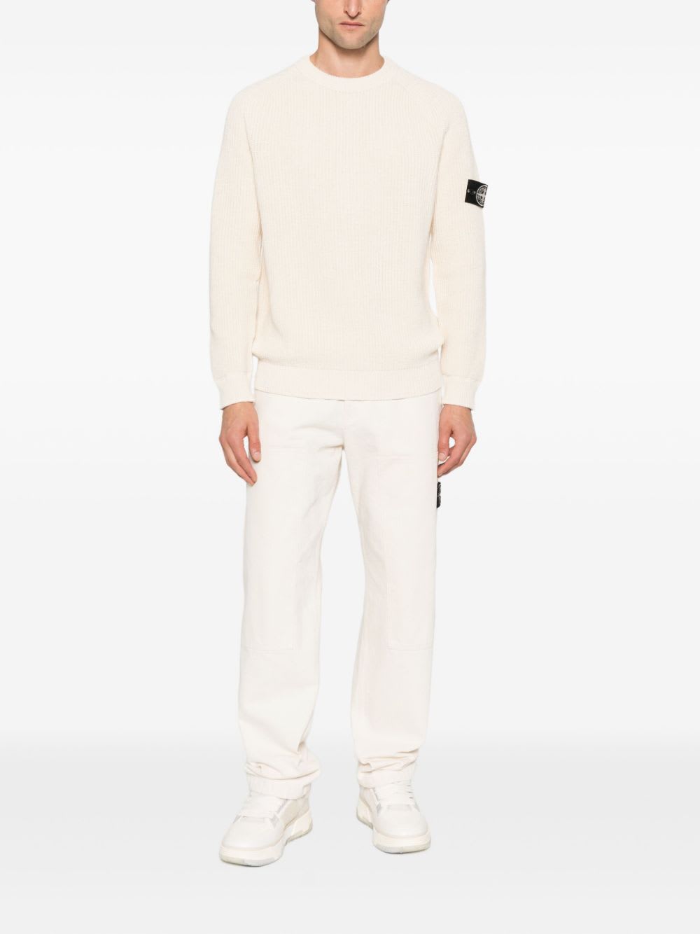 Stone Island Logo Cotton Sweater In White