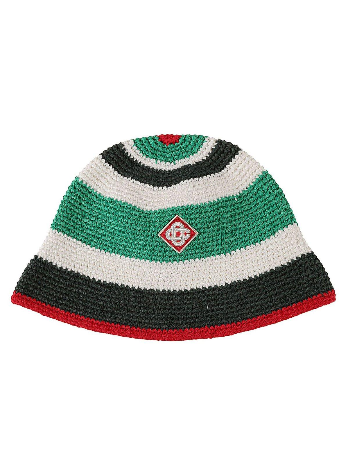 Shop Casablanca Logo Patch Crochet Hat In Multicolor
