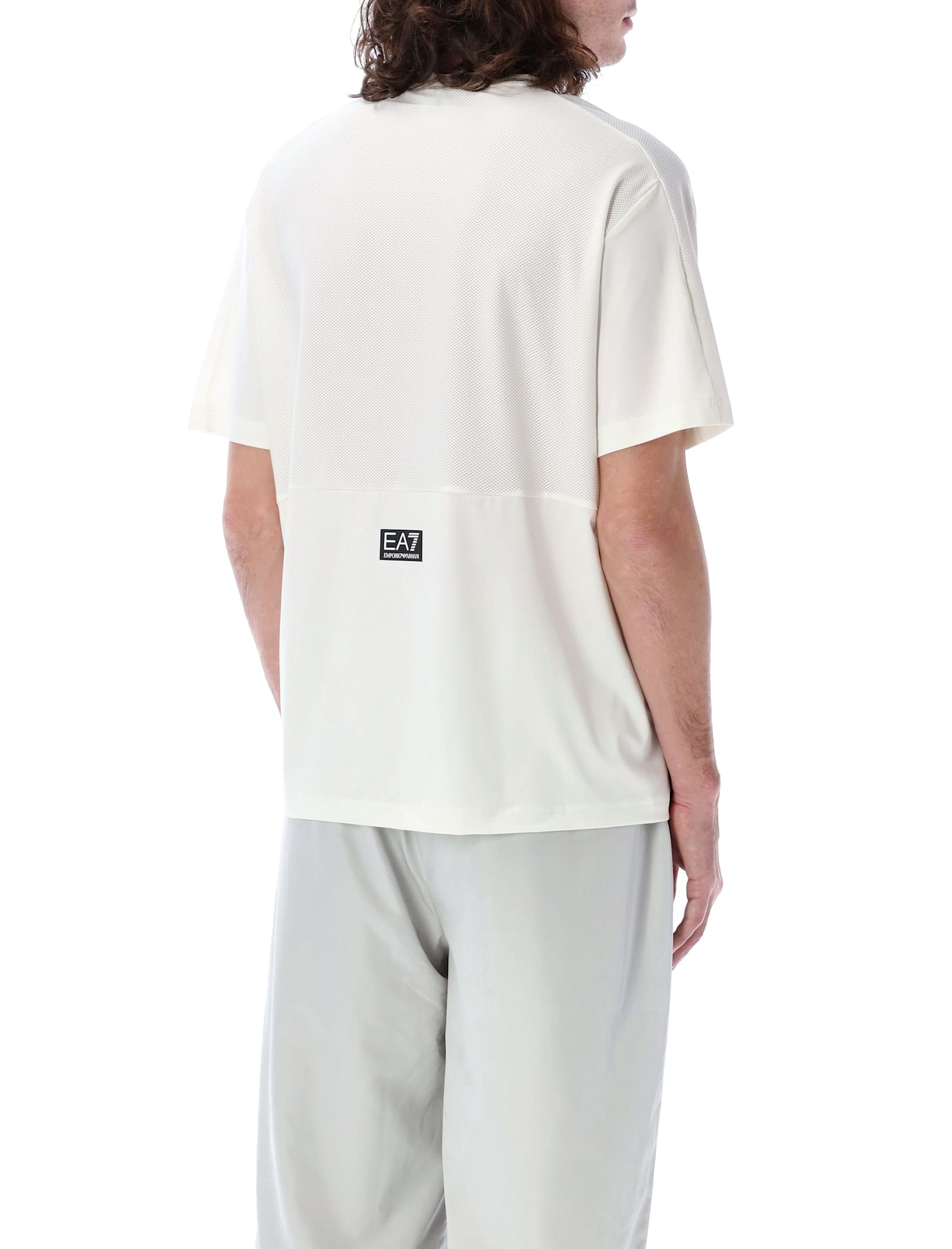 Ea7 Graphic Series Stretch Technical Fabric Crew-neck T-shirt In Natural