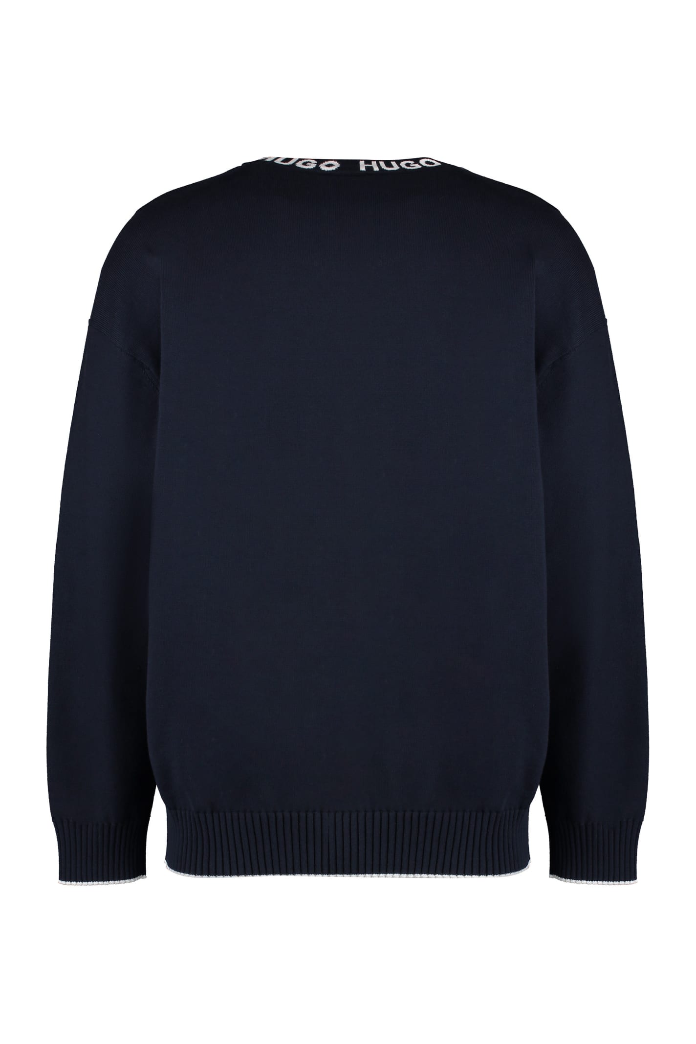 Shop Hugo Boss Cotton Crew-neck Sweater In Blue