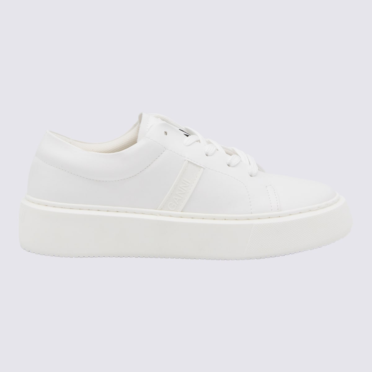 Shop Ganni White Faux Leather Sporty Sneakers In Egret