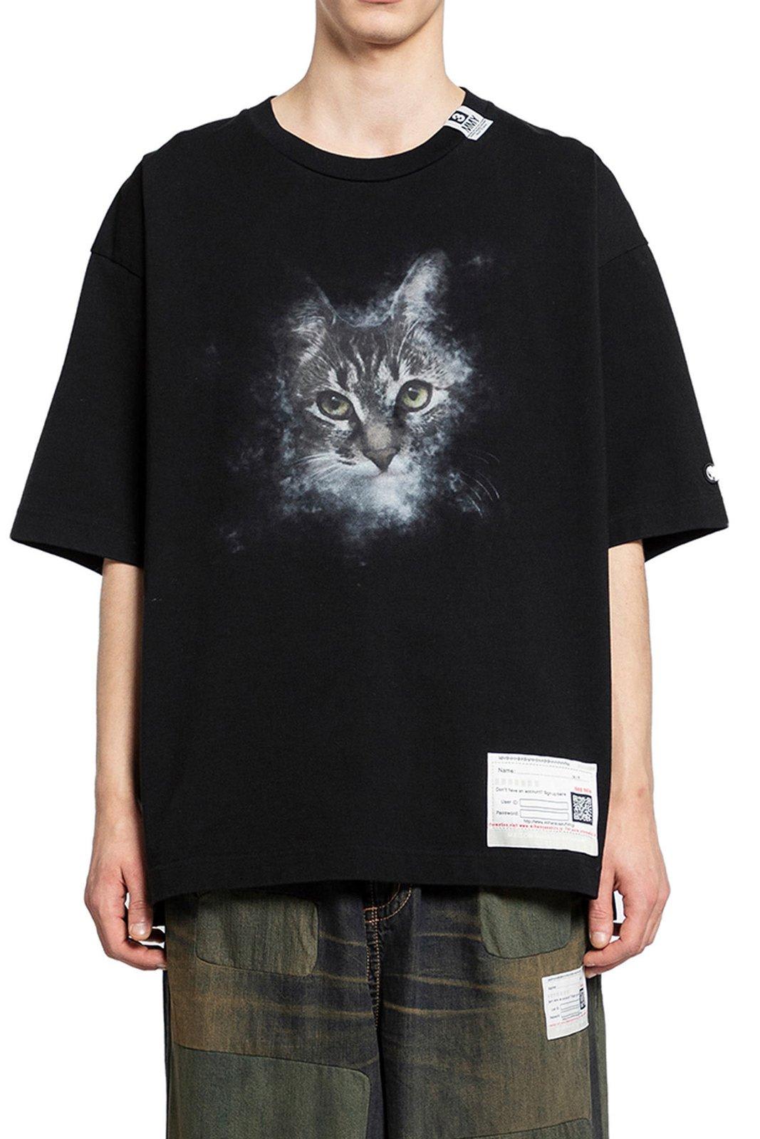 Shop Miharayasuhiro Cat-printed Crewneck T-shirt In Black