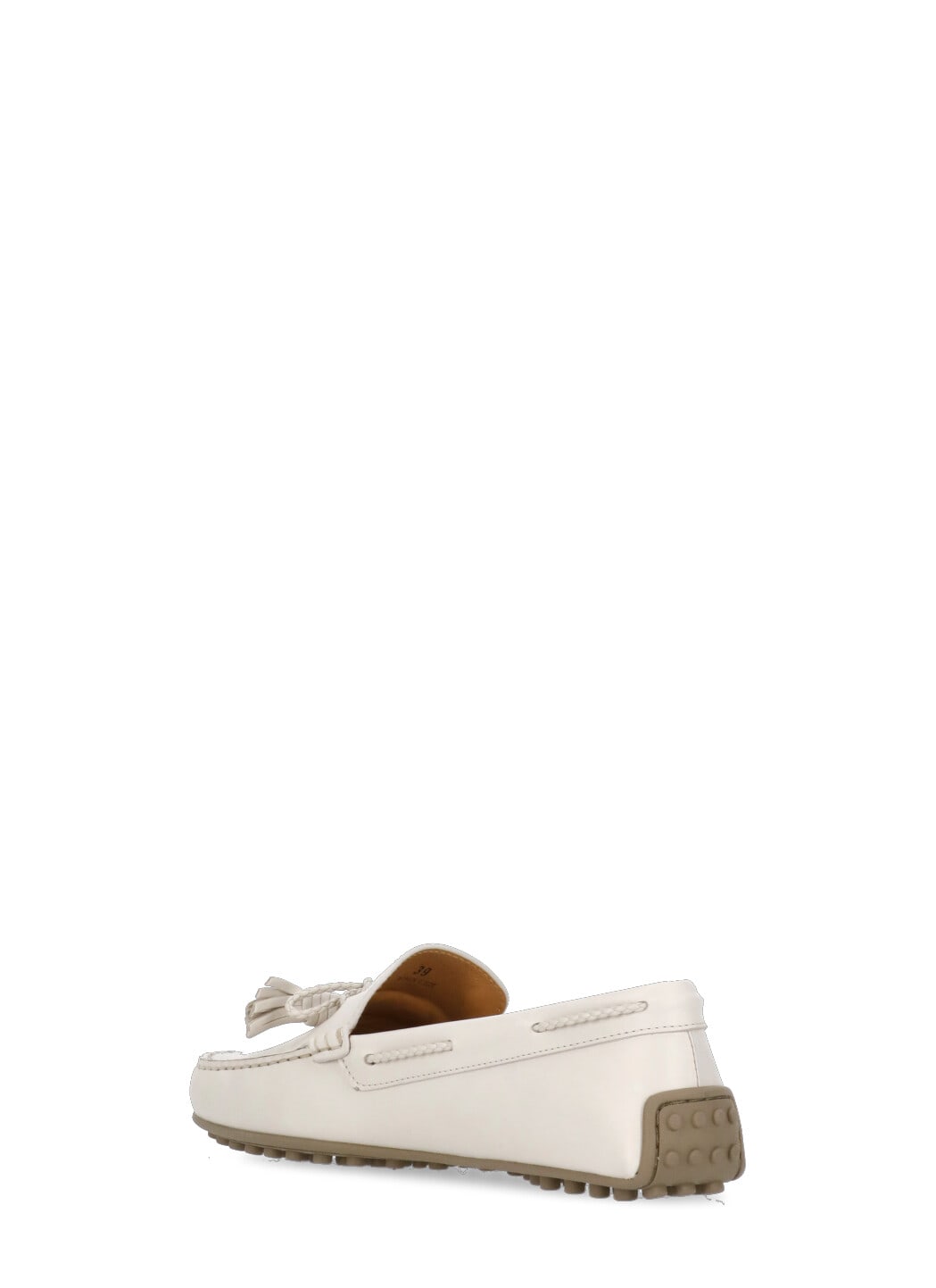 Tod's White Lime Calfskin Driving Loafer With Low Heel In Ivory