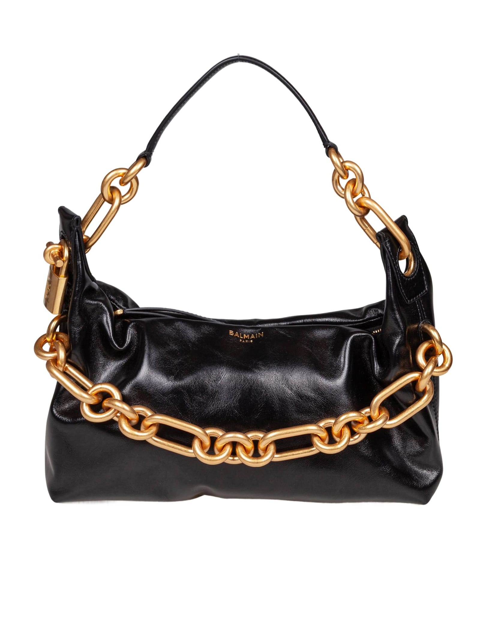 Balmain Sync Shoulder Bag In Soft Leather, Black