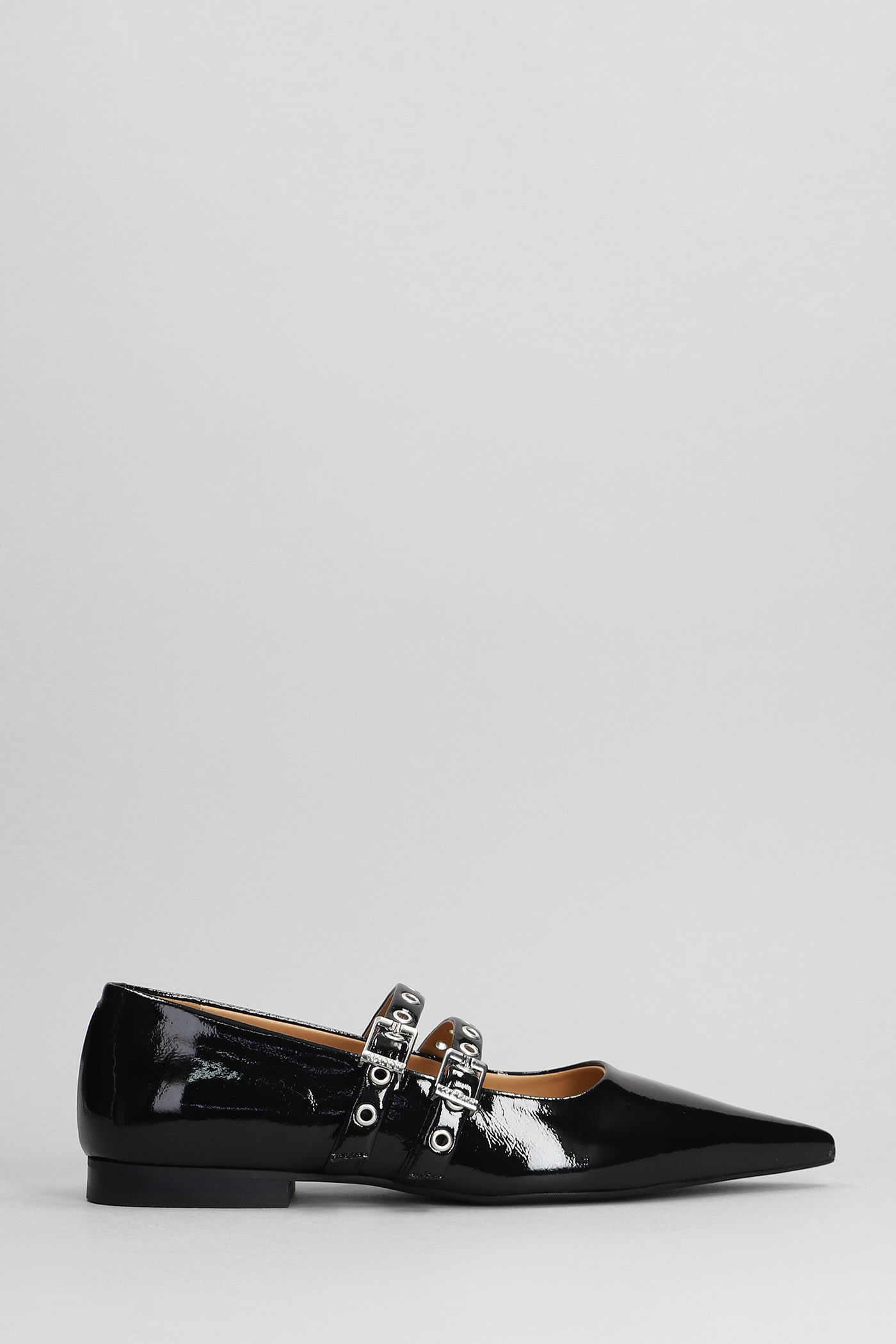 Shop Ganni Ballet Flats In Black Polyuretan