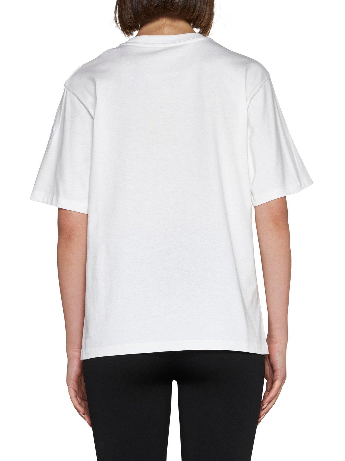 Shop Moncler Logo Printed Crewneck T-shirt In Bianco