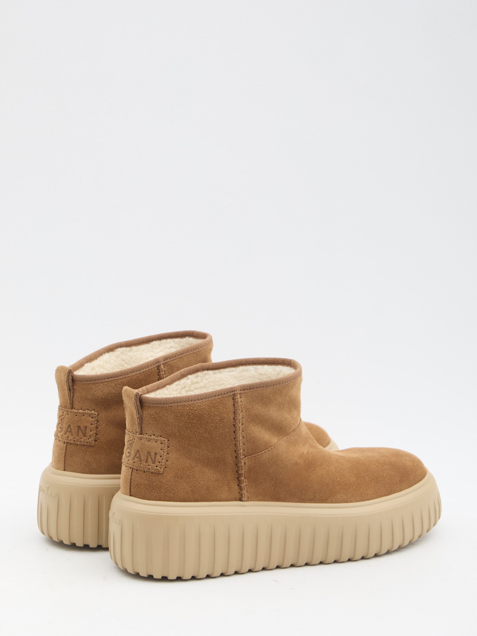 Hogan Lace-up Boots With Rounded Toe In Beige