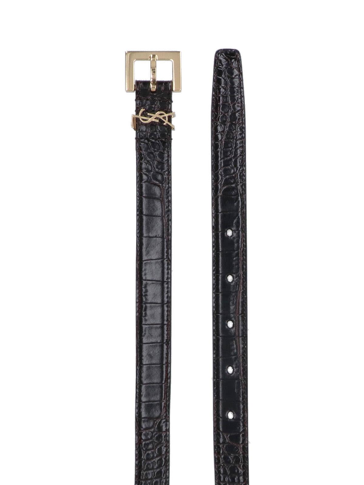 Saint Laurent Cassandre Thin Belt In Black