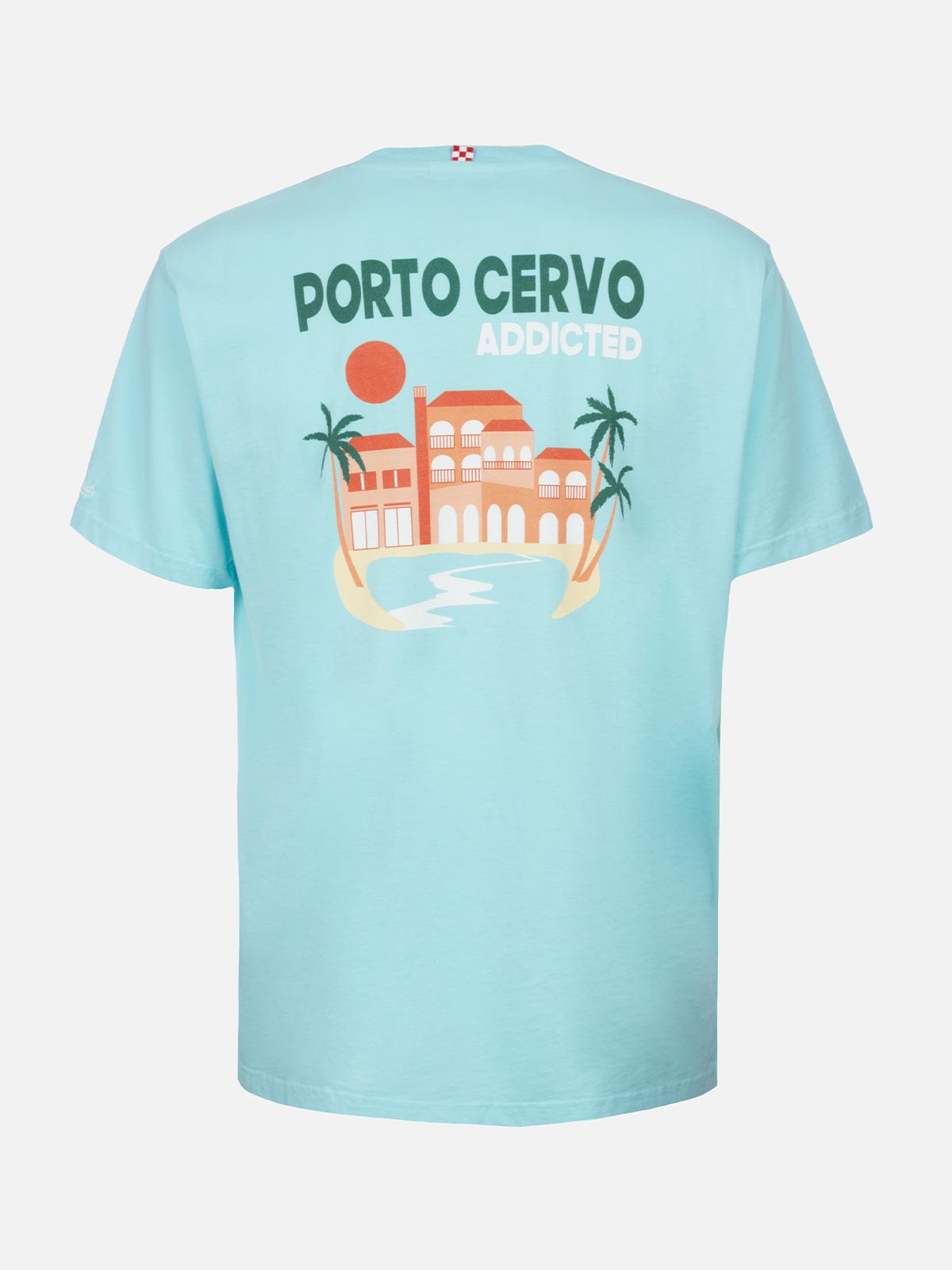 Shop Mc2 Saint Barth Man Cotton T-shirt With Porto Cervo Addicted Postcard Placed Print In Green
