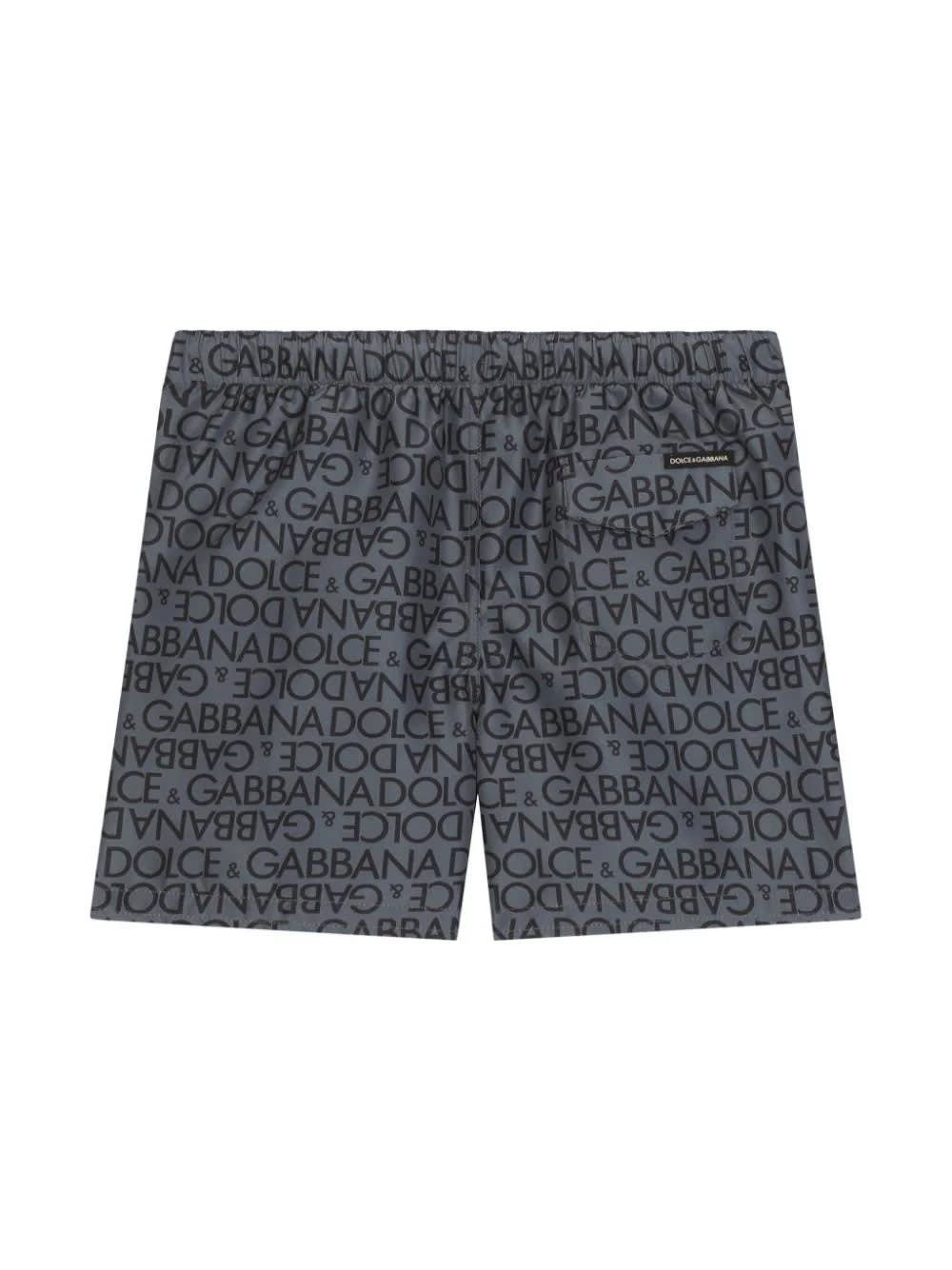 Shop Dolce & Gabbana Grey Swim Shorts With All-over Logo