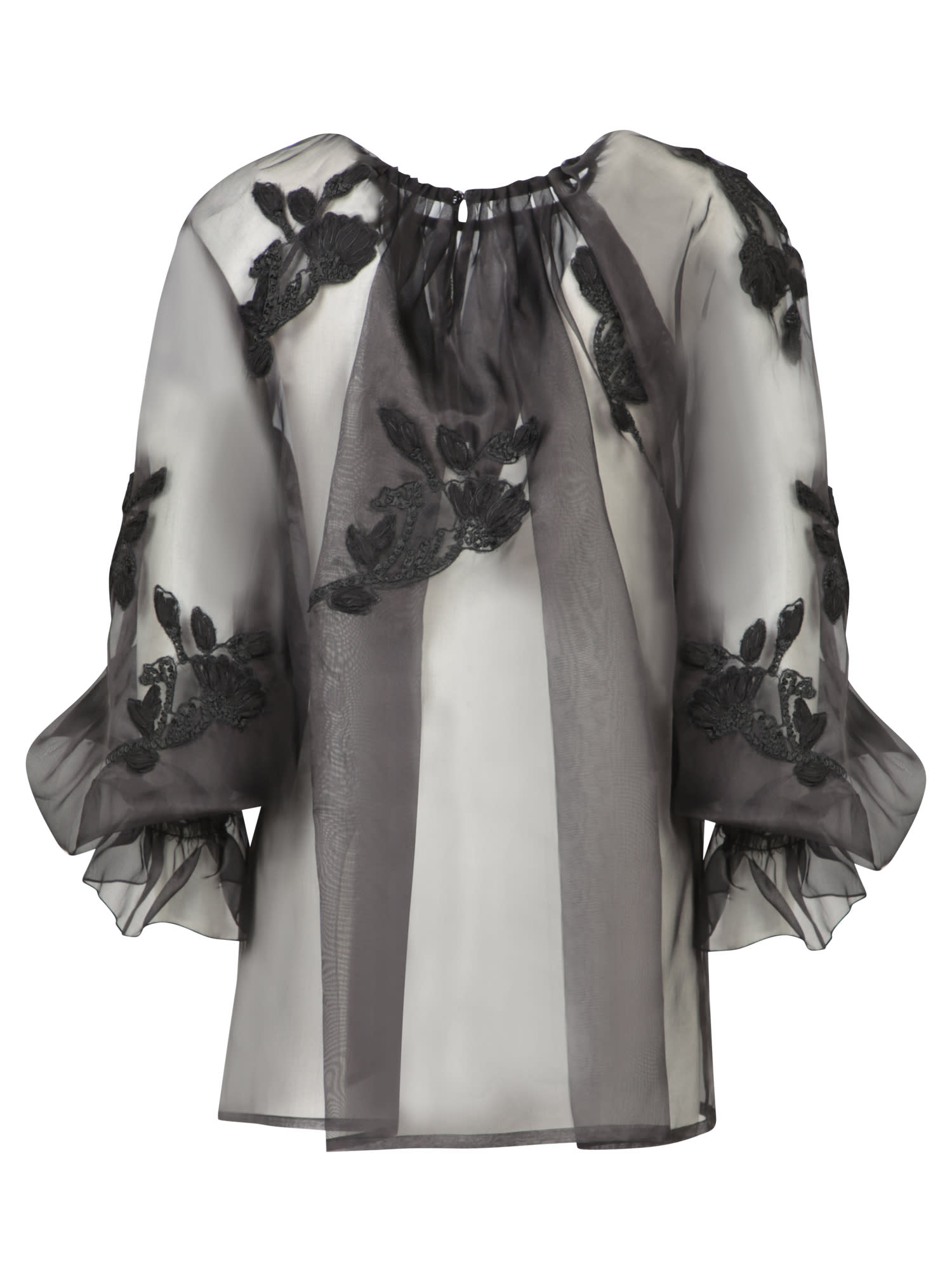 Shop Ermanno Scervino Black Embroidered Organza Blouse