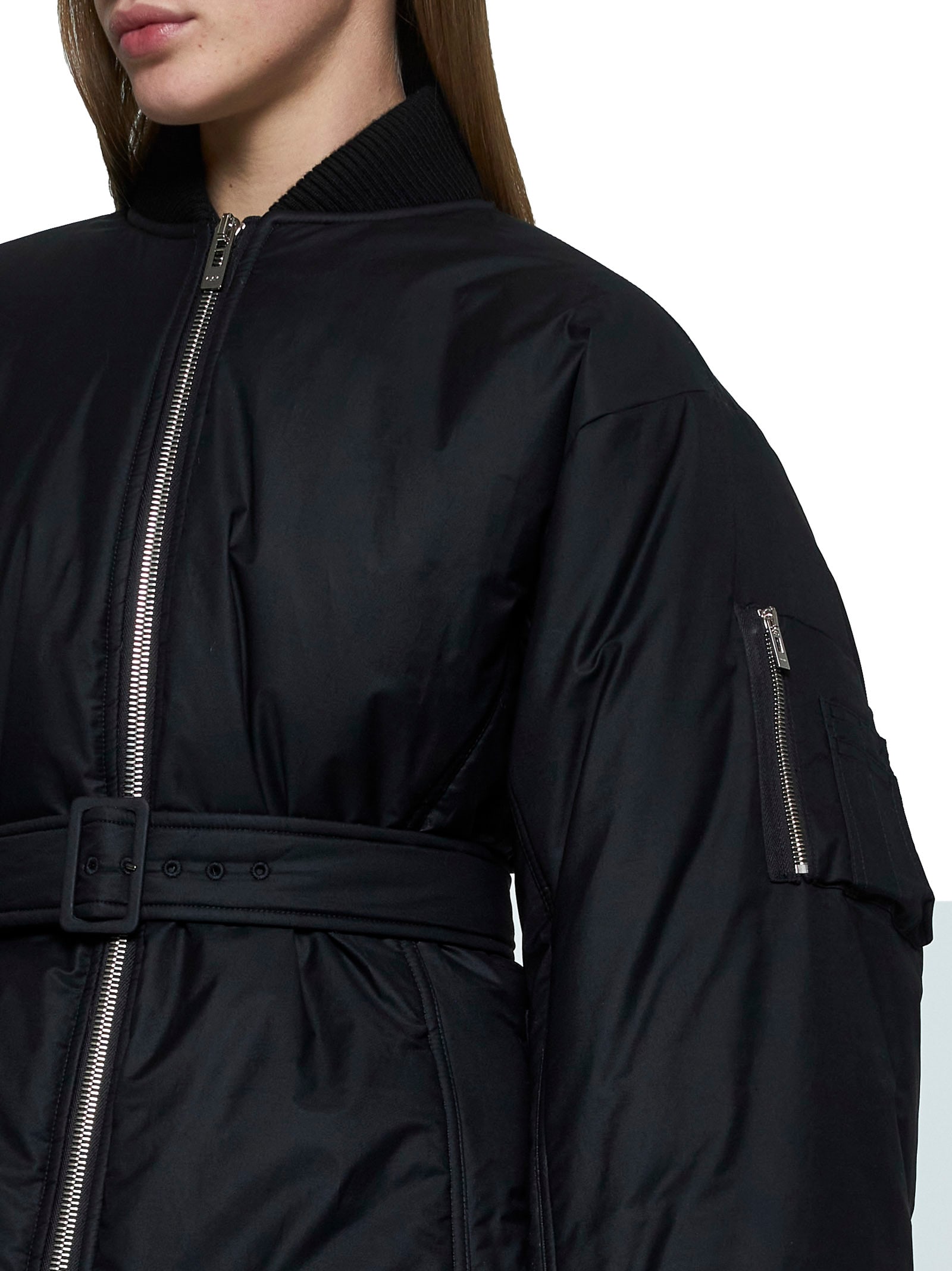 Shop Alaïa Black Technical Twill Belted Bomber Jacket In Noir Alaia