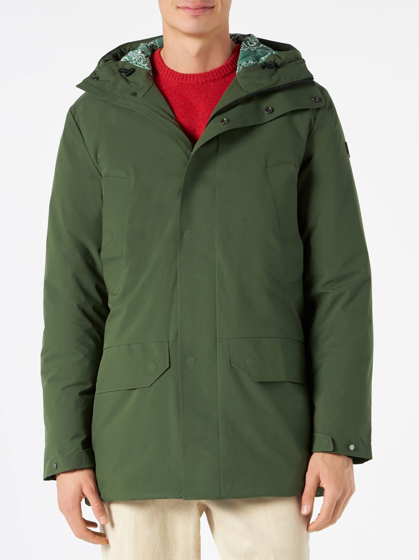 Mc2 Saint Barth Man Long Hooded Jacket With Pocket In Military