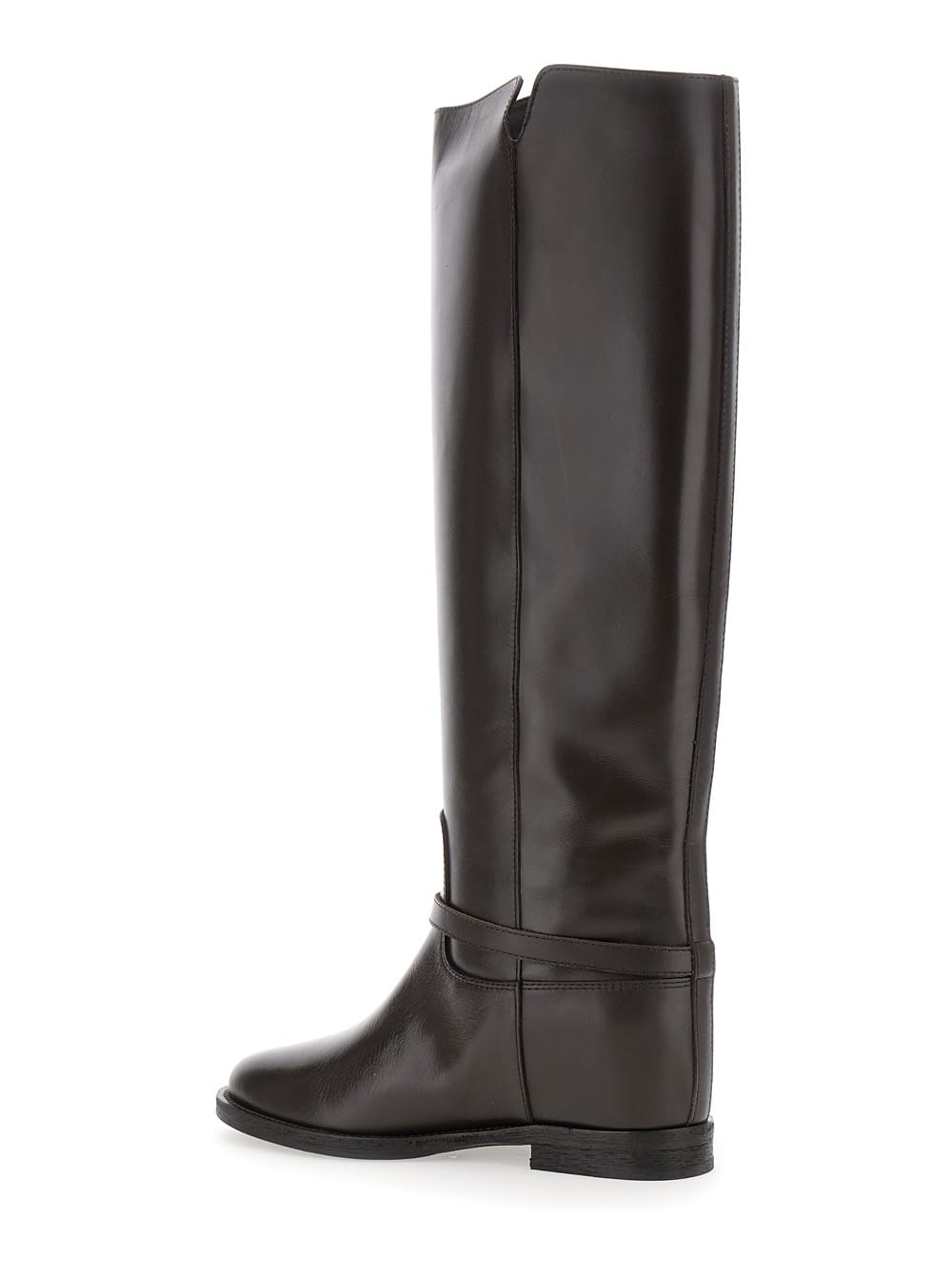 Shop Via Roma 15 Brown Knee Boots With Logo Pendant In Leather Woman