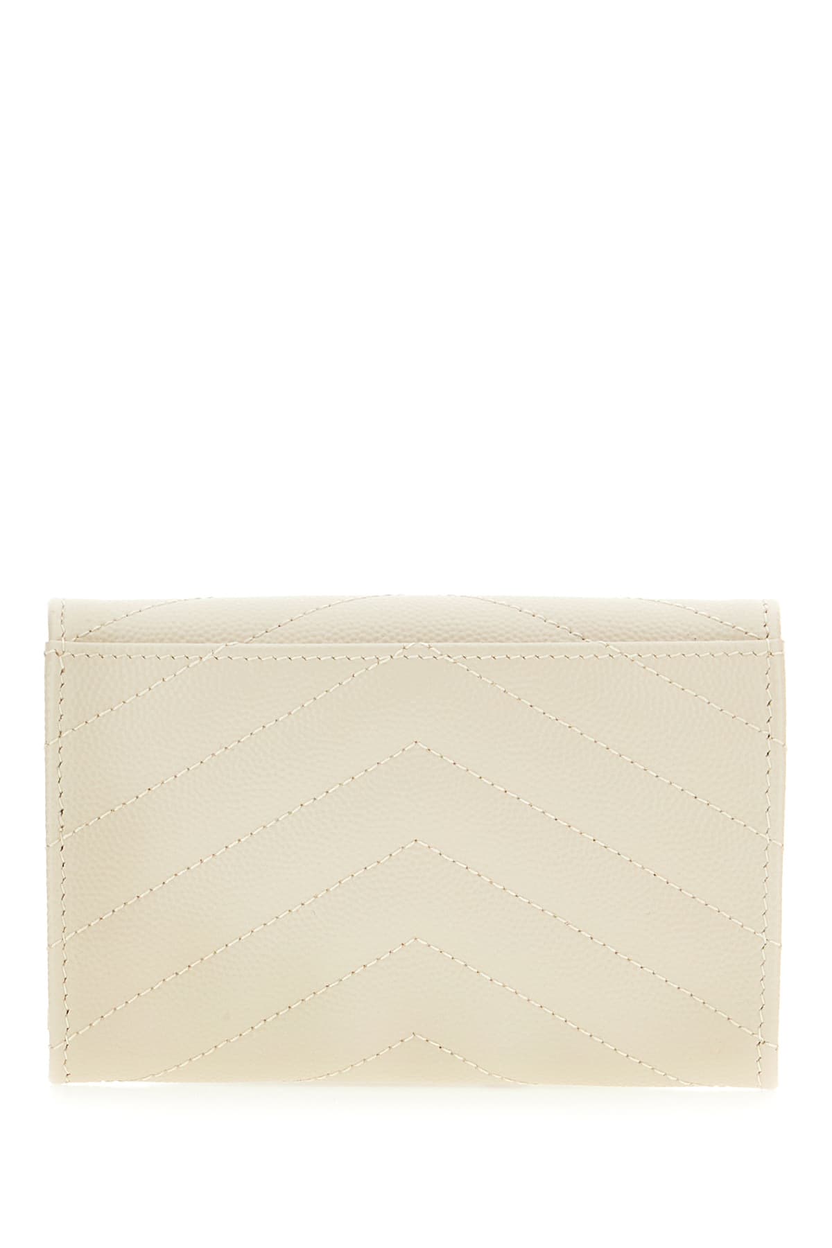 Saint Laurent Cassandre Chevron-quilted Leather Wallet In White