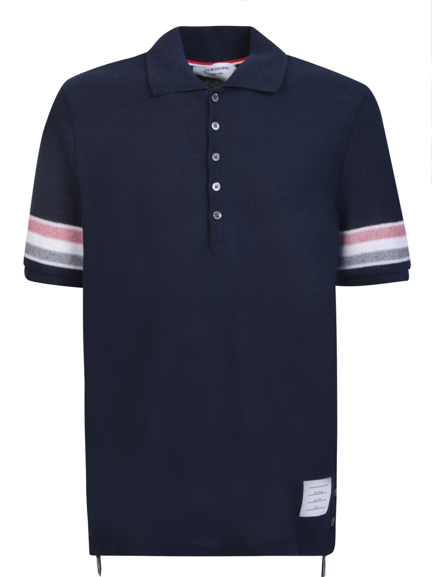 Shop Thom Browne Stripe Detail Navy Polo Shirt In Blue
