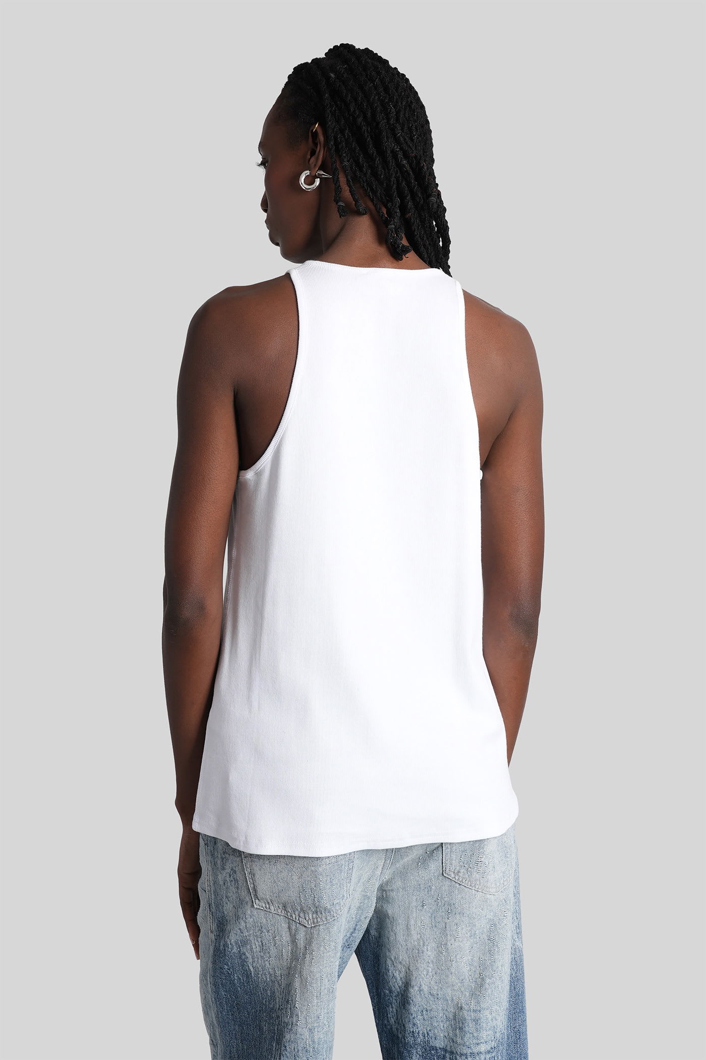 Diesel White Cotton Blend Tank Top Women In White