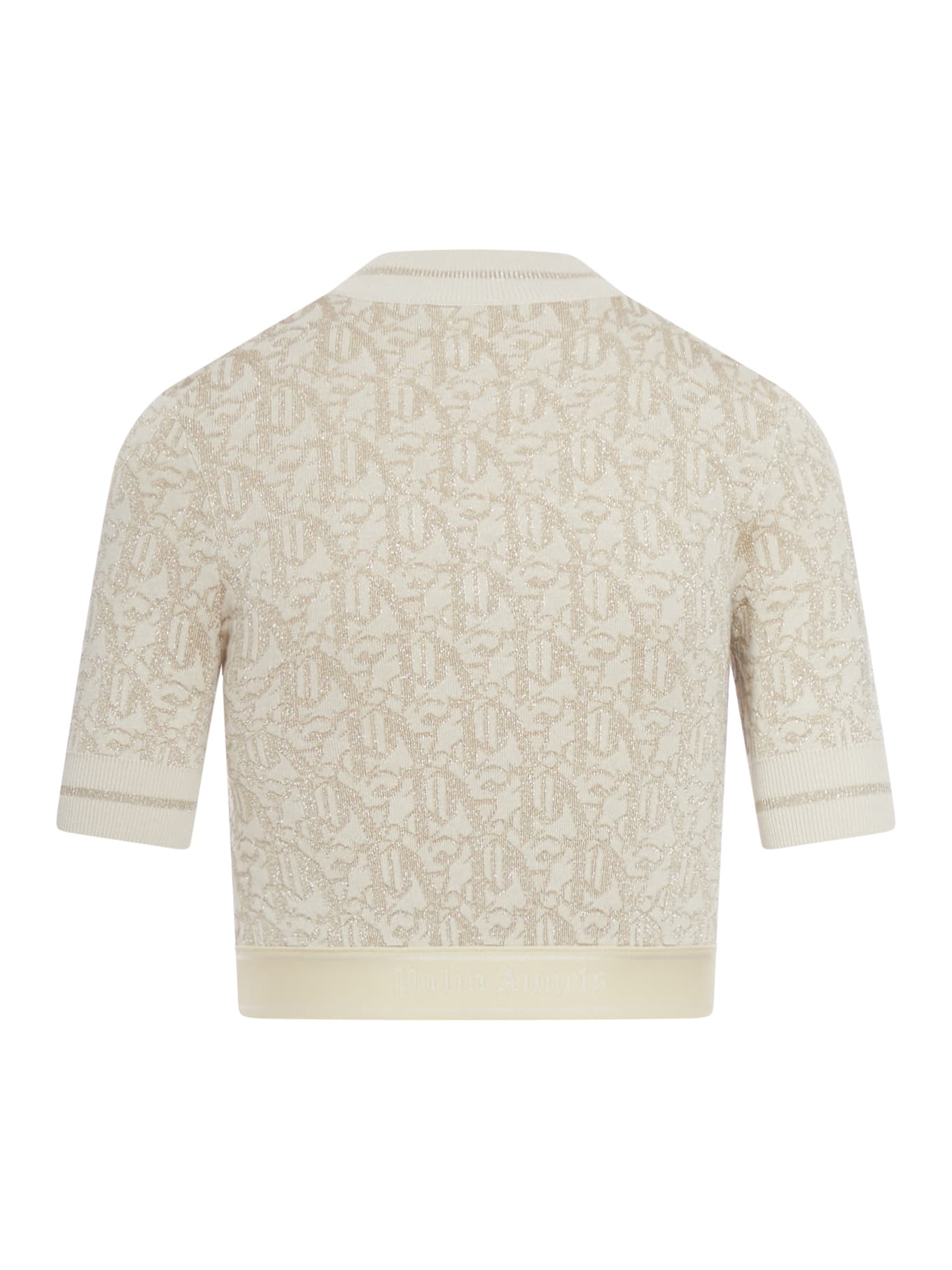 Shop Palm Angels Monogram Jqrd Knit Top S/s In Off White Beige