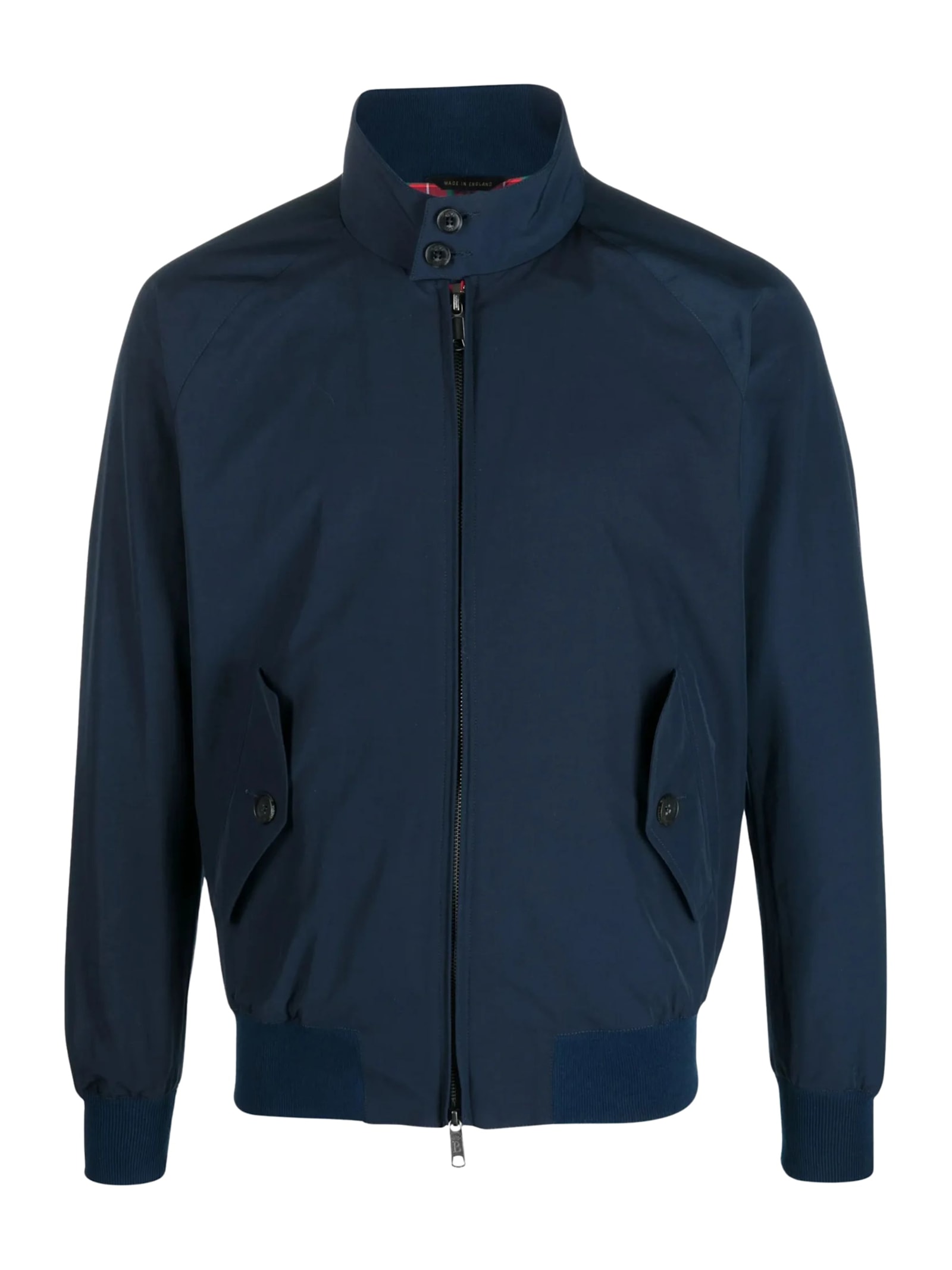 Baracuta High Collar Jacket With Ribbed Cuffs And Hem In Blue