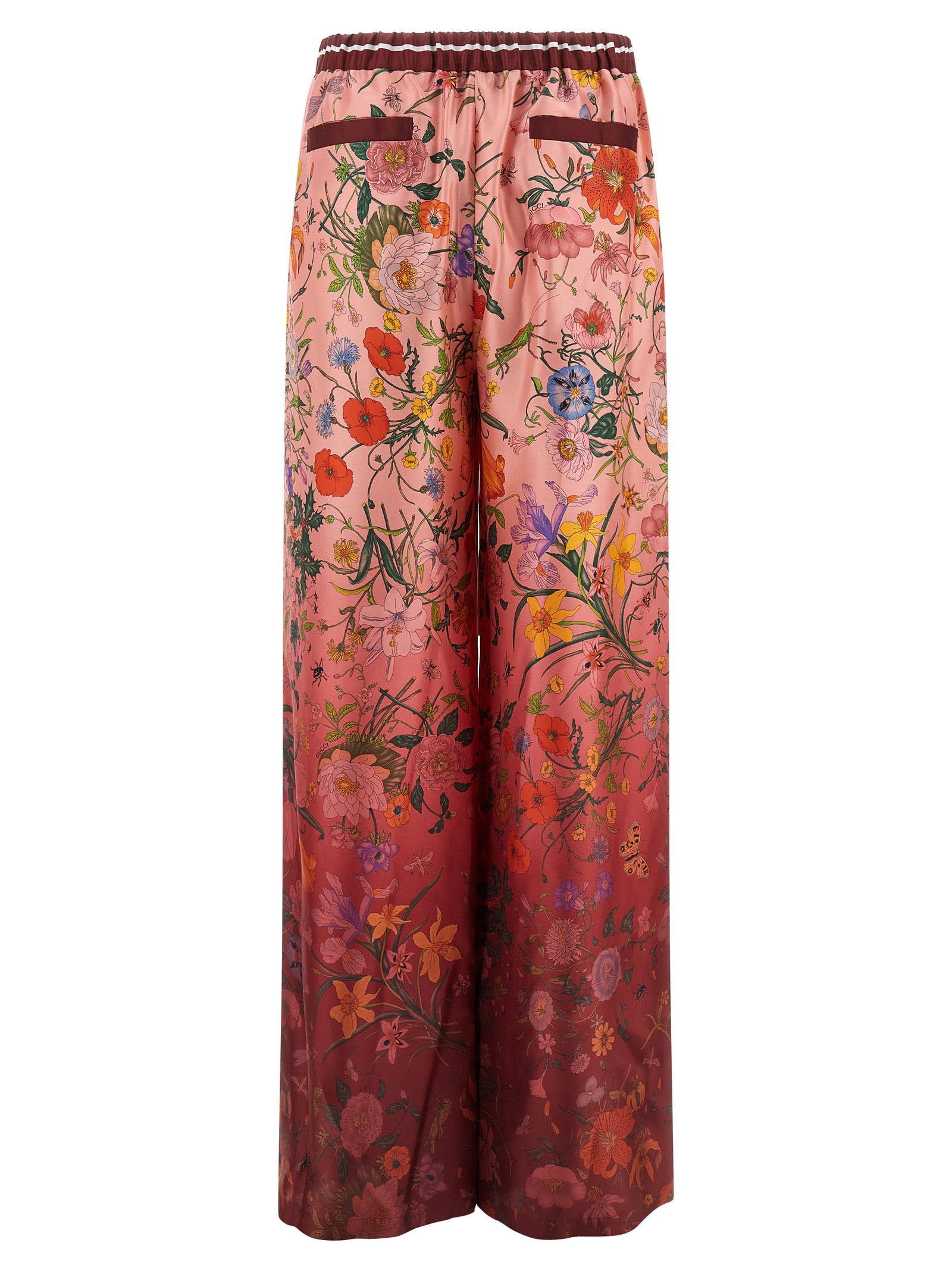 Gucci Floral Print Trousers With Drawstring In Multi