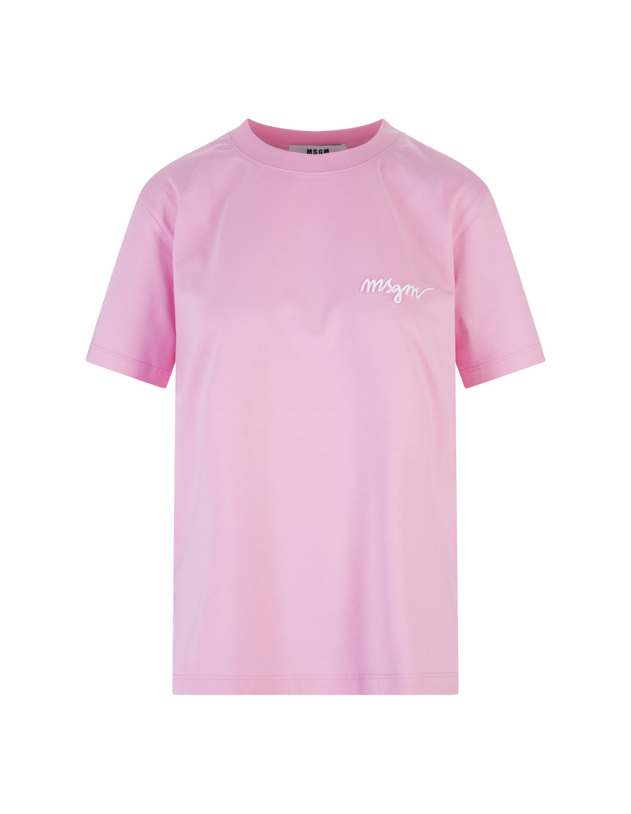 Woman Pink T-shirt With White Msgm Signature