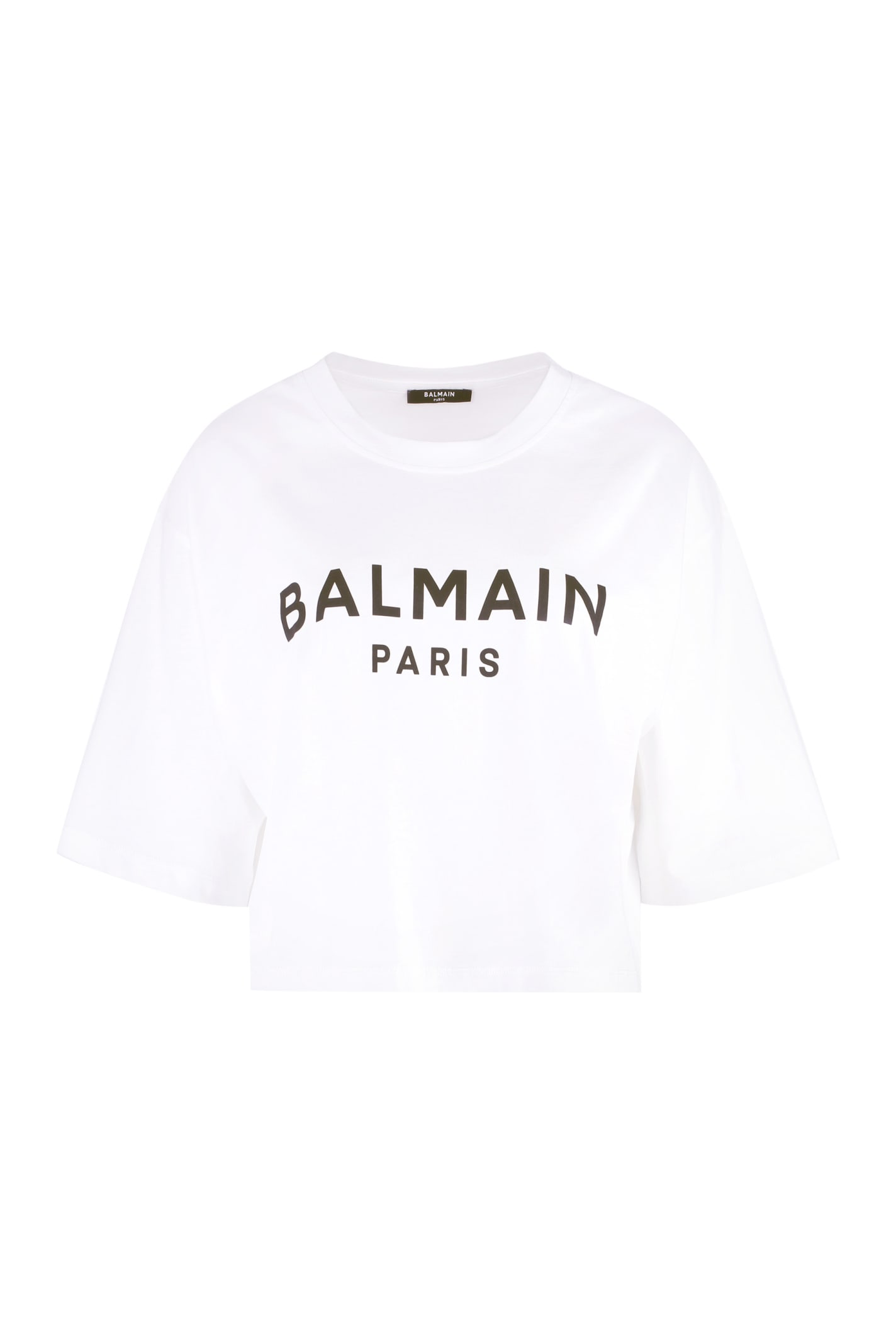 Shop Balmain Cotton Crew-neck T-shirt In White
